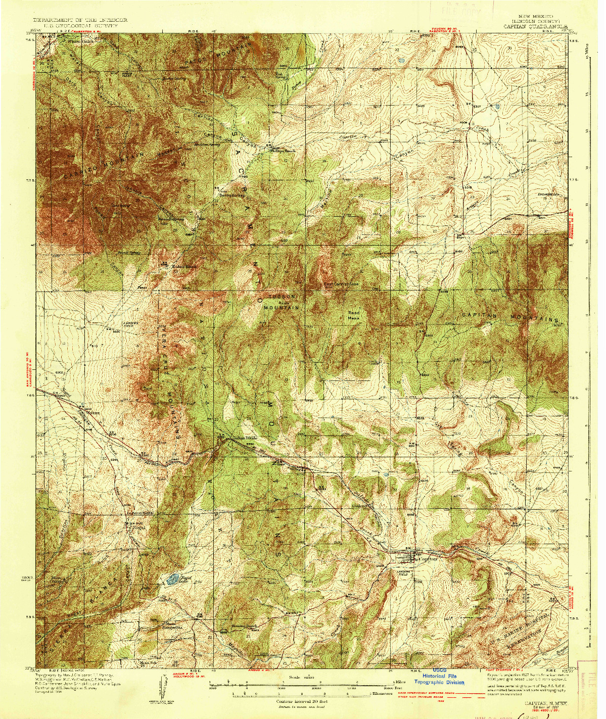 USGS 1:62500-SCALE QUADRANGLE FOR CAPITAN, NM 1937