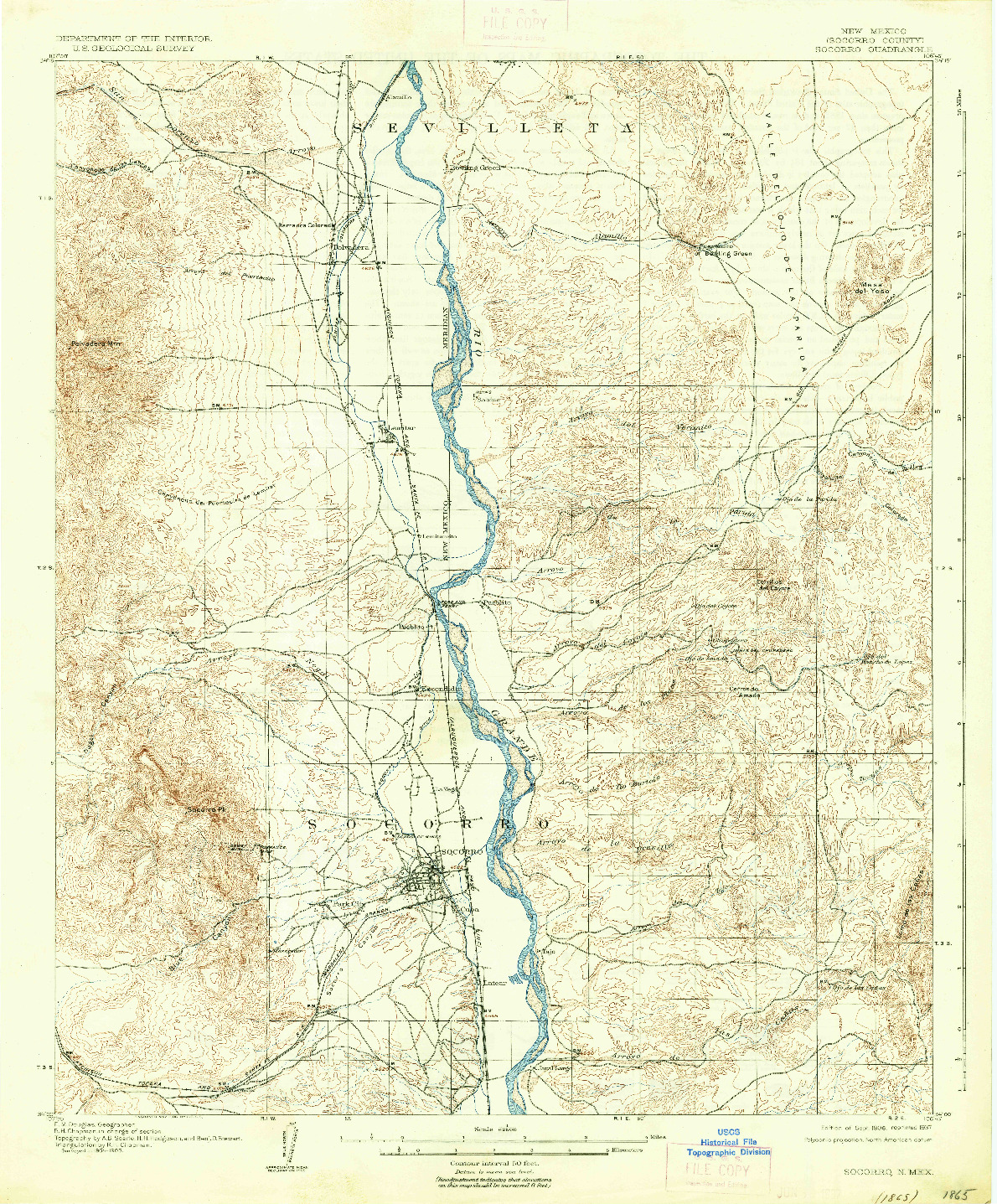 USGS 1:62500-SCALE QUADRANGLE FOR SOCORRO, NM 1906