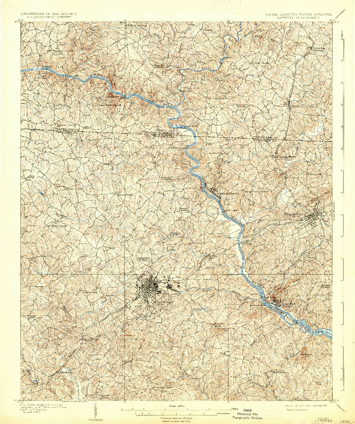 USGS 1:62500-SCALE QUADRANGLE FOR GAFFNEY, SC 1909