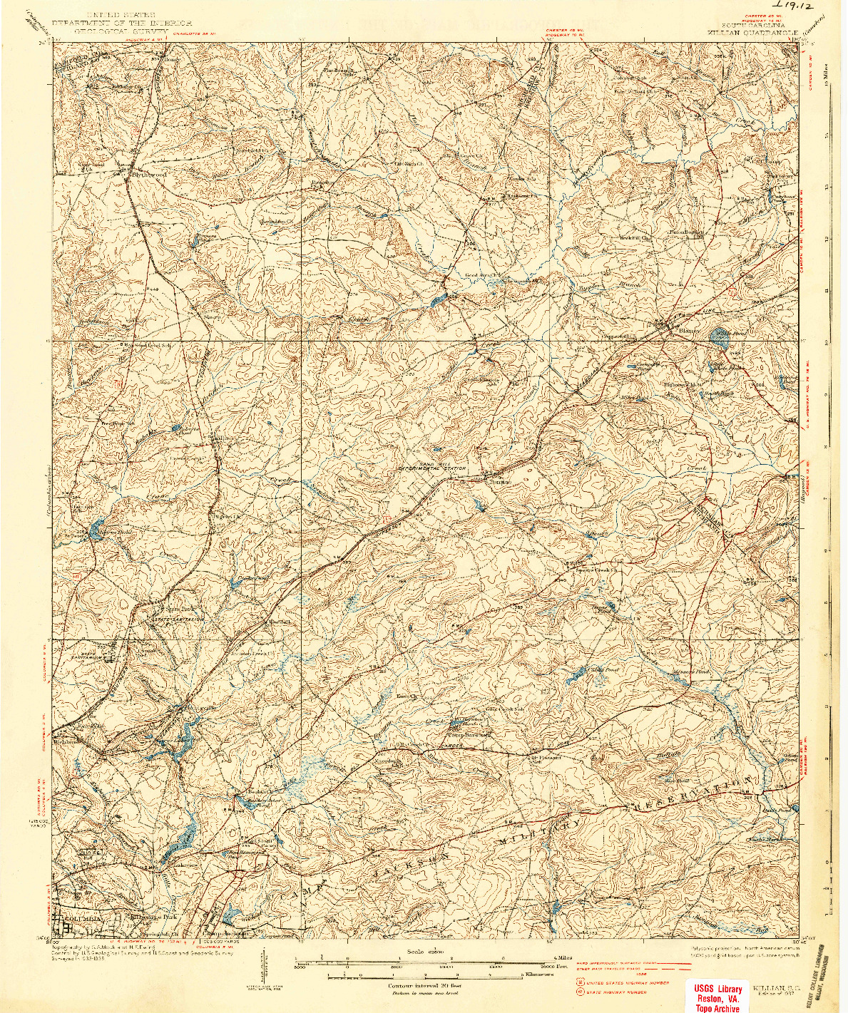USGS 1:62500-SCALE QUADRANGLE FOR KILLIAN, SC 1937