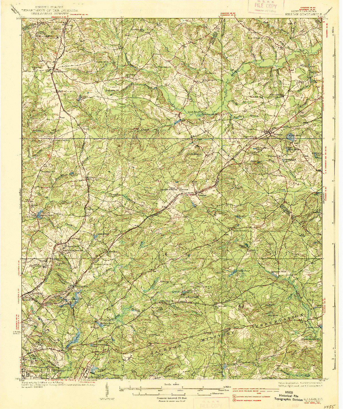 USGS 1:62500-SCALE QUADRANGLE FOR KILLIAN, SC 1937