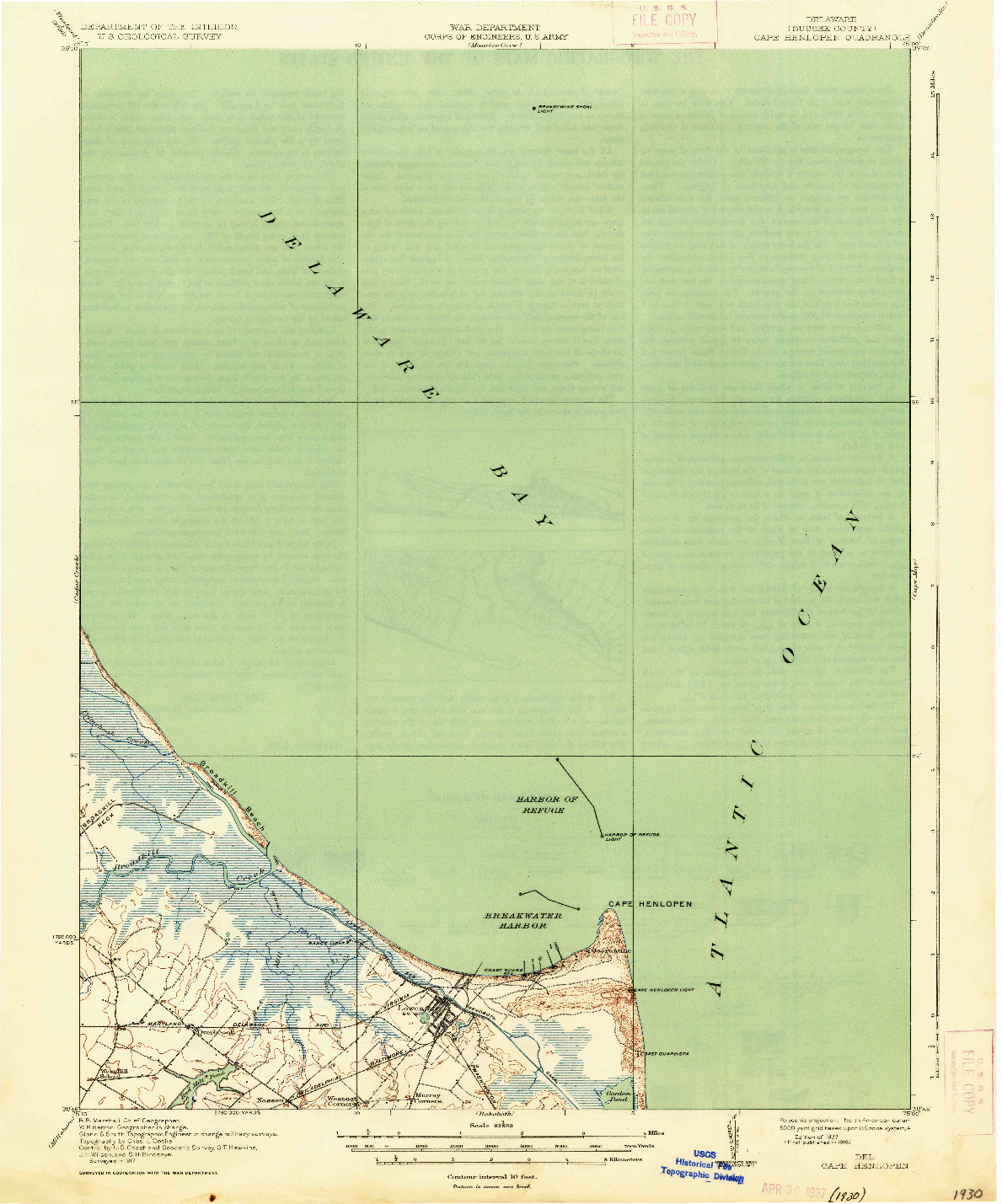 USGS 1:62500-SCALE QUADRANGLE FOR CAPE HENLOPEN, DE 1937