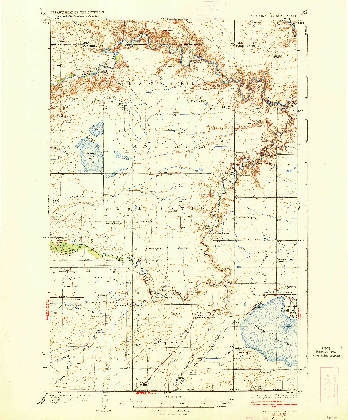 USGS 1:62500-SCALE QUADRANGLE FOR LAKE FRANCES, MT 1937