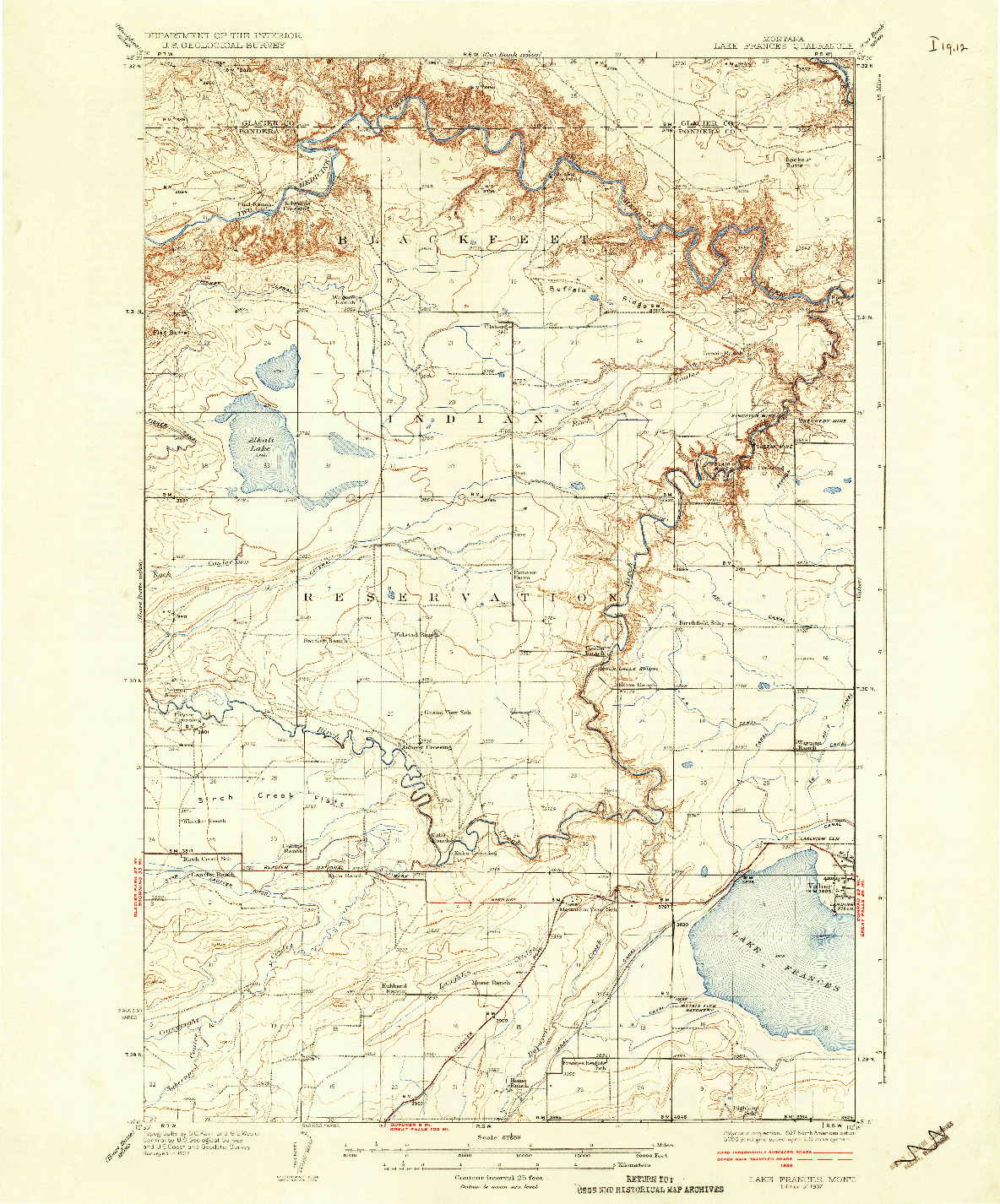 USGS 1:62500-SCALE QUADRANGLE FOR LAKE FRANCES, MT 1937