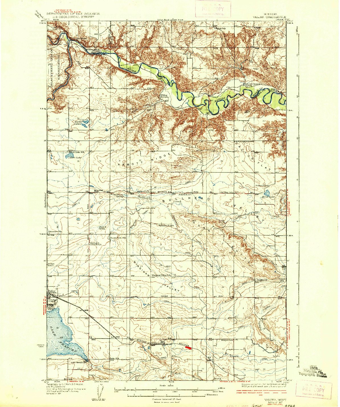 USGS 1:62500-SCALE QUADRANGLE FOR VALIER, MT 1937