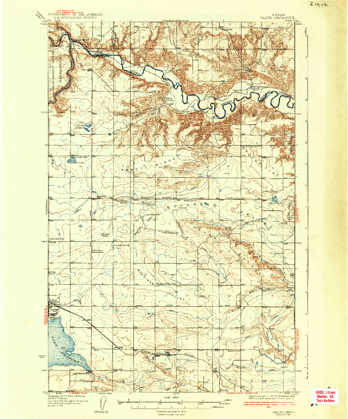 USGS 1:62500-SCALE QUADRANGLE FOR VALIER, MT 1937