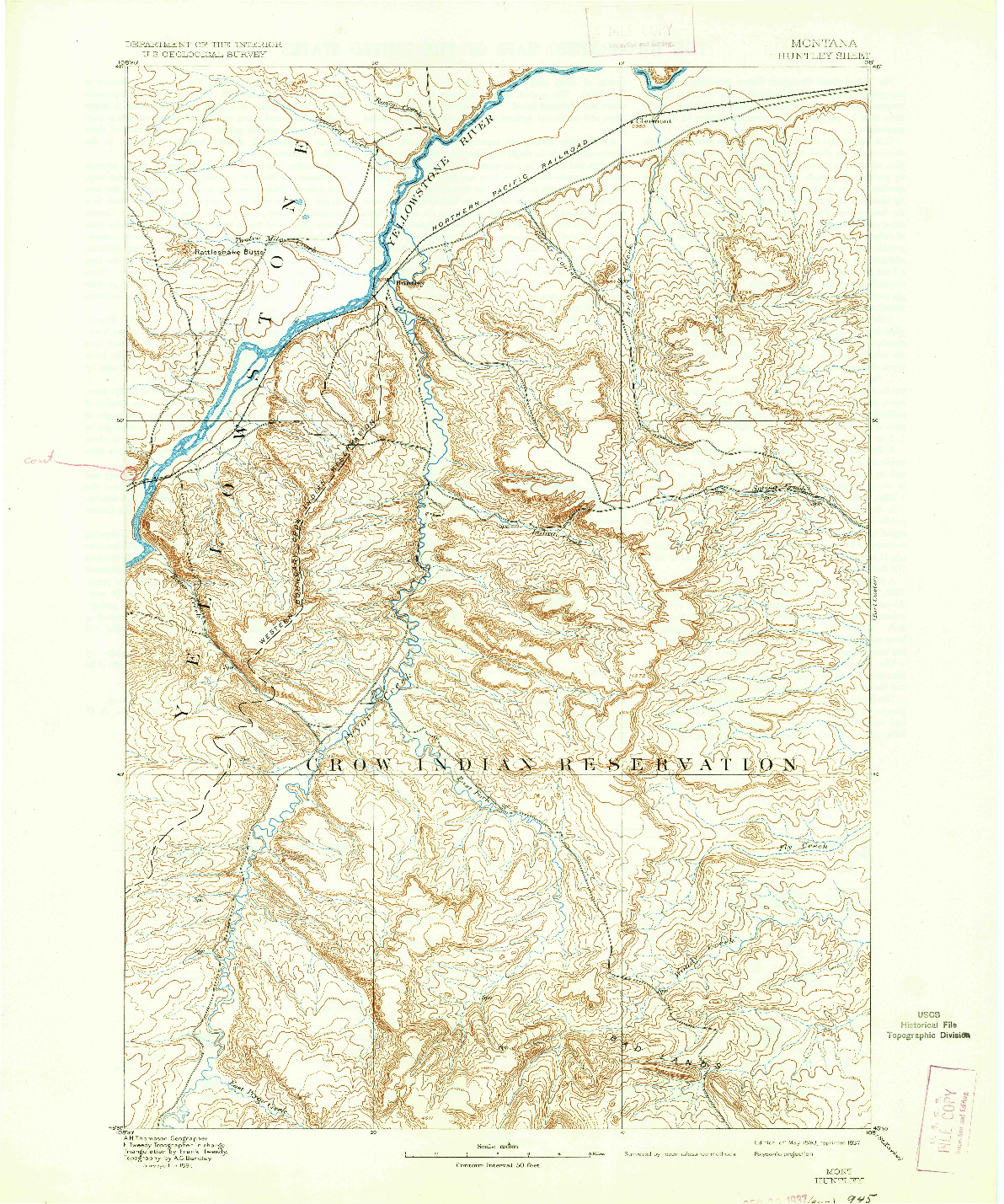 USGS 1:125000-SCALE QUADRANGLE FOR HUNTLEY, MT 1893