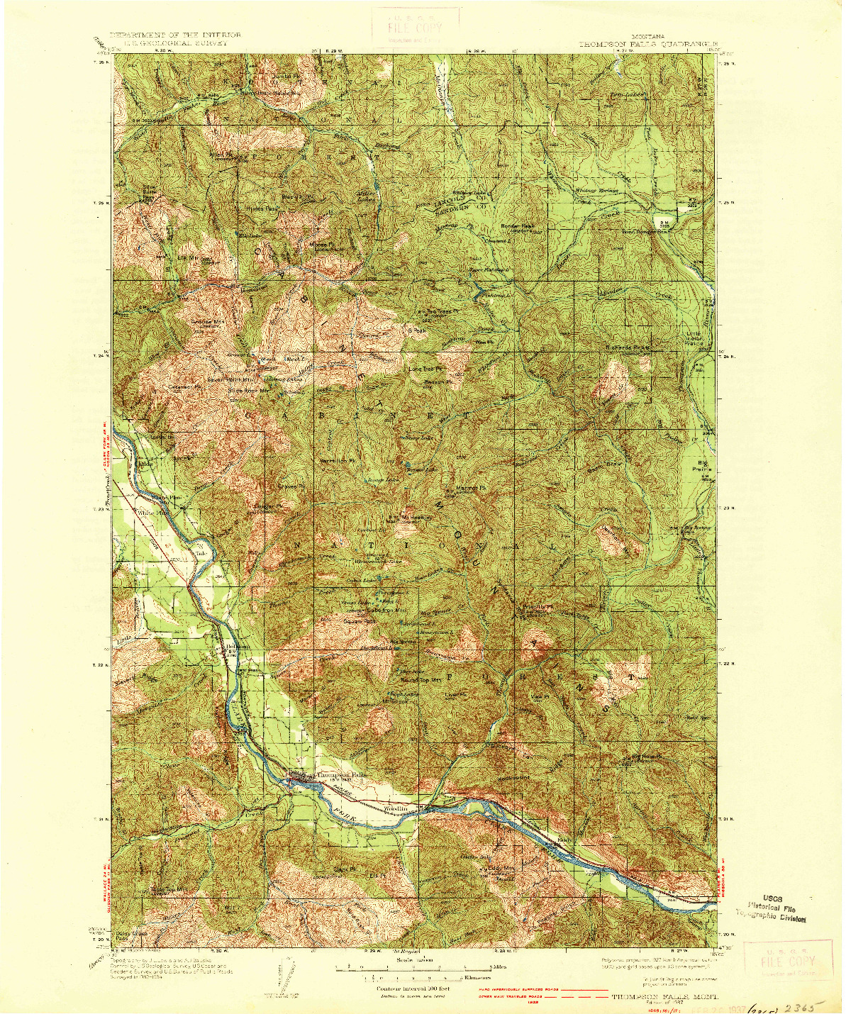 USGS 1:125000-SCALE QUADRANGLE FOR THOMPSON FALLS, MT 1937