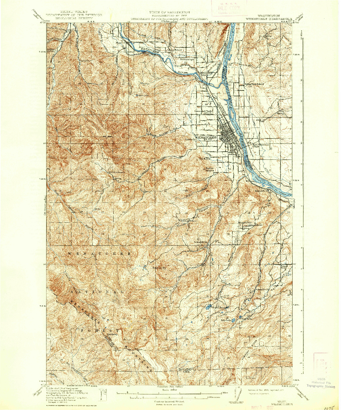USGS 1:62500-SCALE QUADRANGLE FOR WENATCHEE, WA 1915