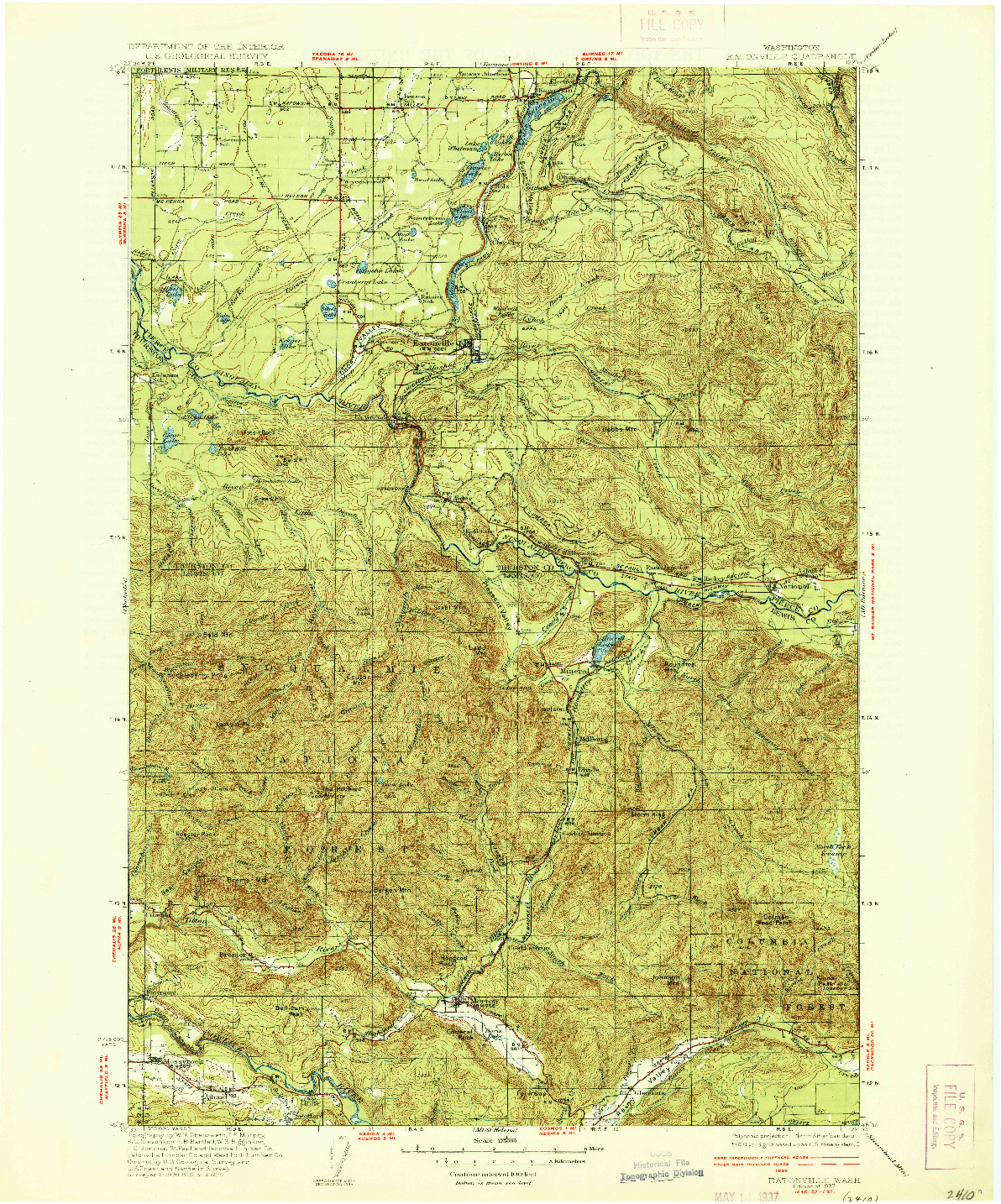 USGS 1:125000-SCALE QUADRANGLE FOR EATONVILLE, WA 1937