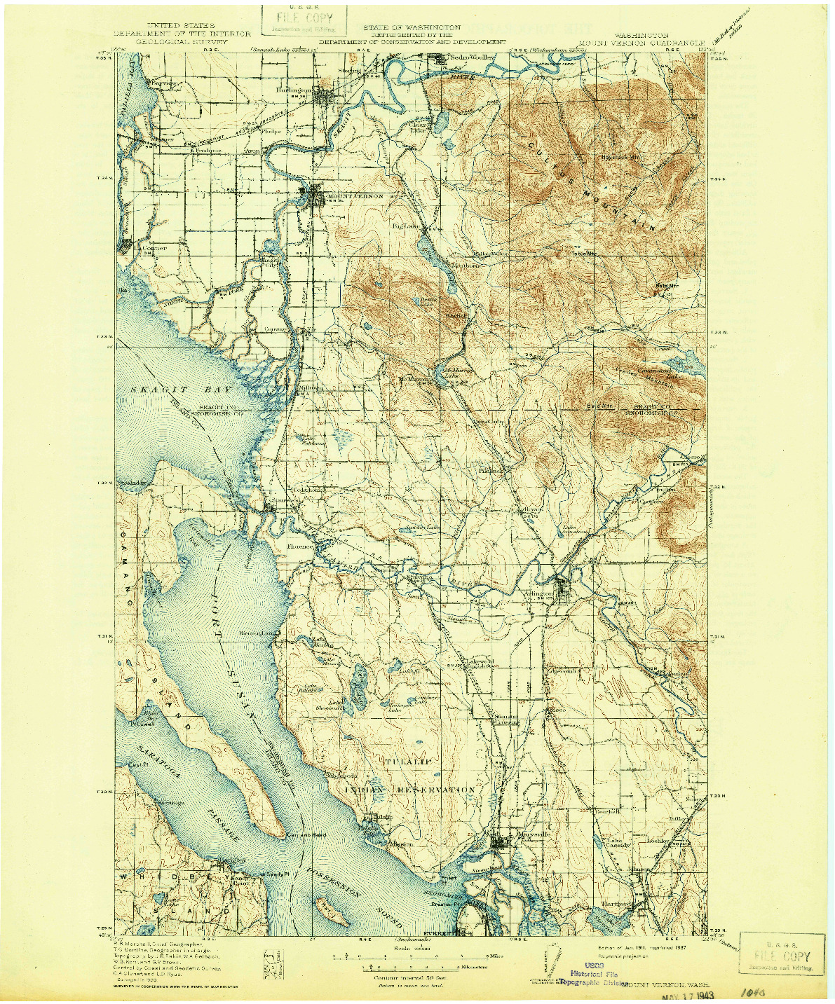 USGS 1:125000-SCALE QUADRANGLE FOR MT VERNON, WA 1911