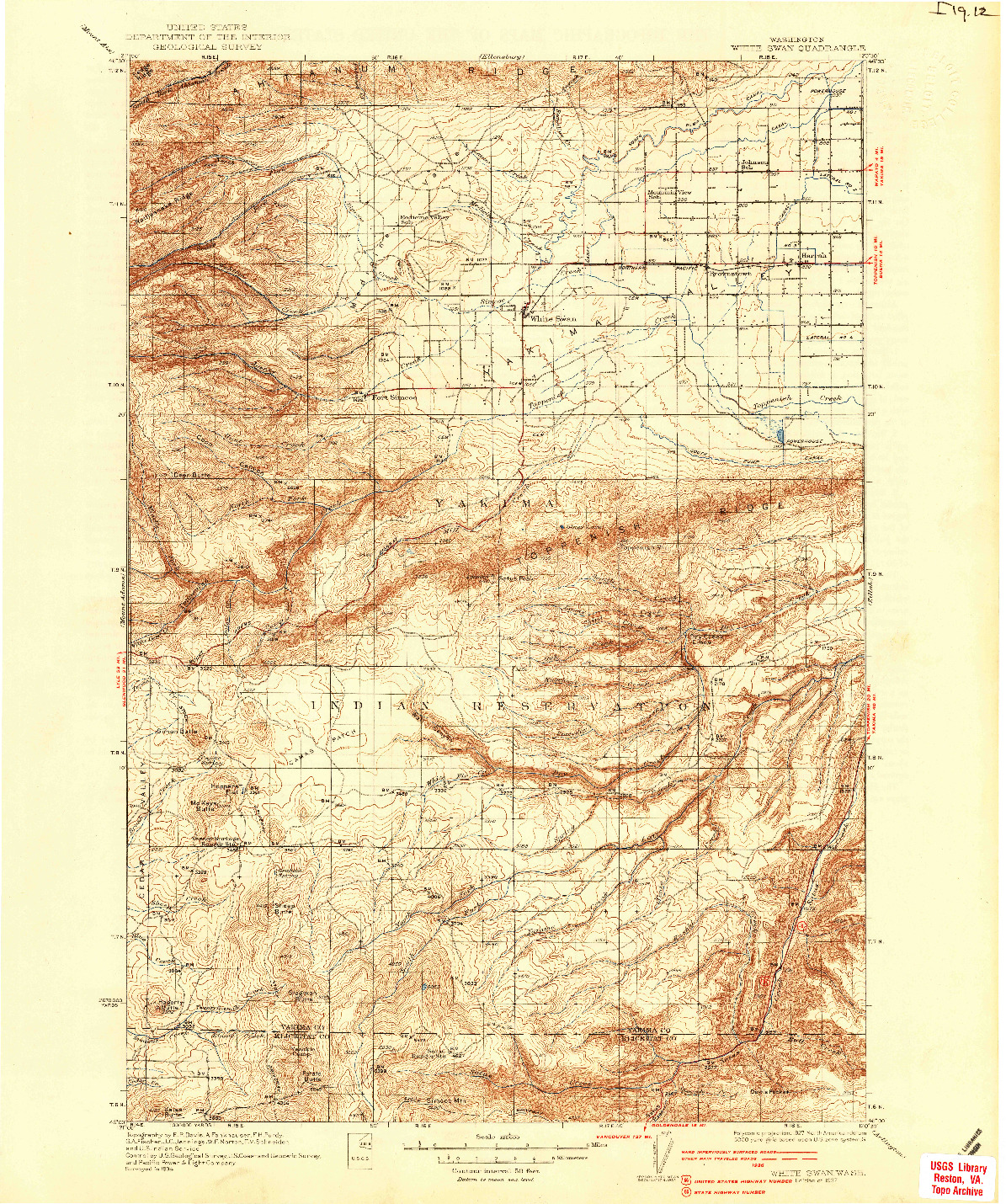 USGS 1:125000-SCALE QUADRANGLE FOR WHITE SWAN, WA 1937
