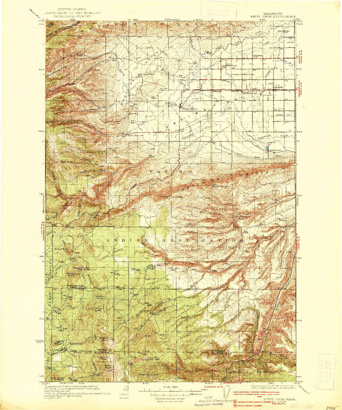 USGS 1:125000-SCALE QUADRANGLE FOR WHITE SWAN, WA 1937