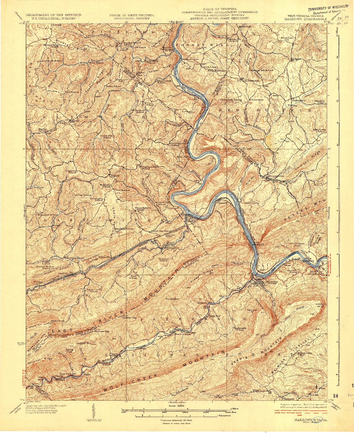 USGS 1:62500-SCALE QUADRANGLE FOR NARROWS, WV 1937