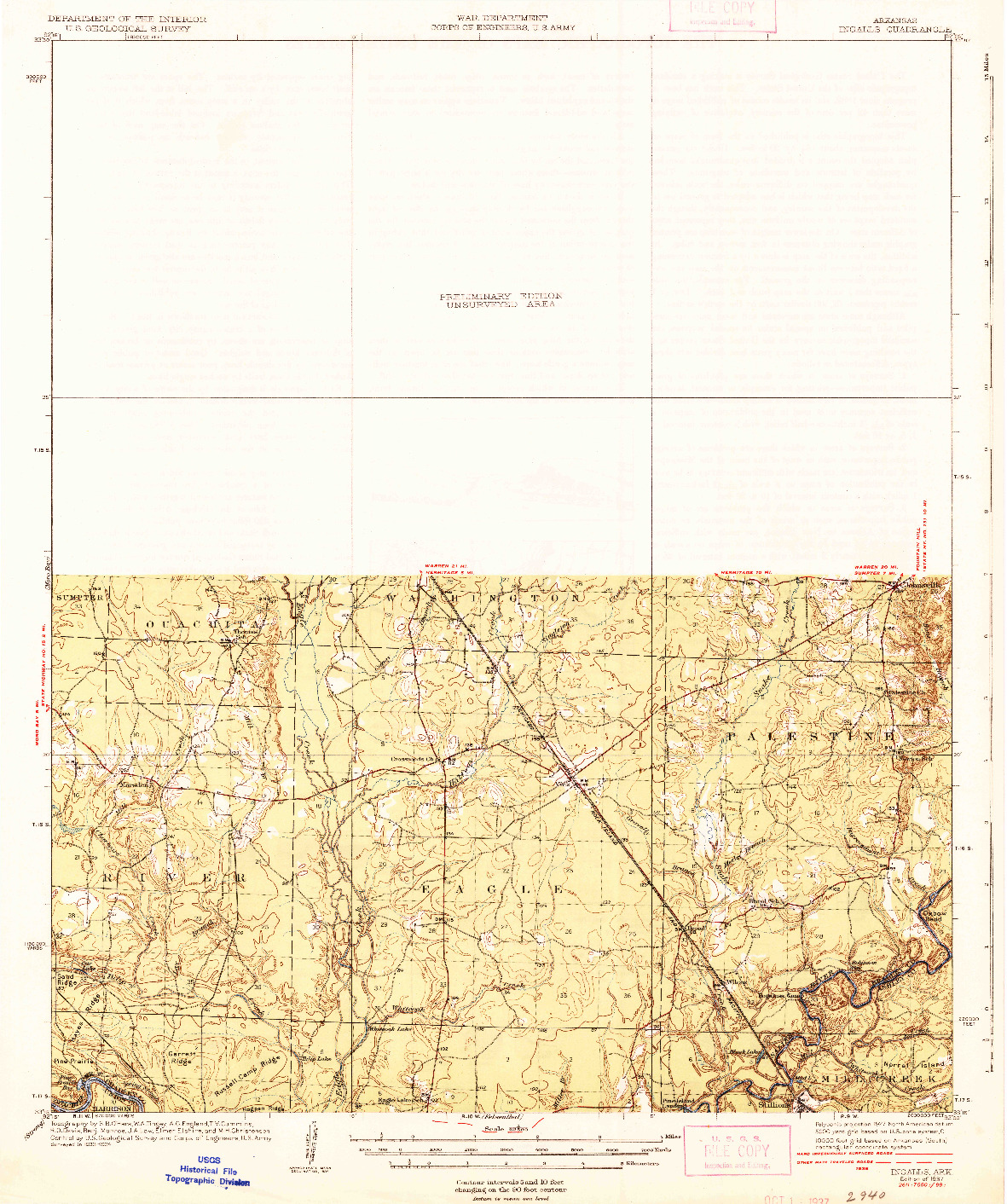 USGS 1:62500-SCALE QUADRANGLE FOR INGALLS, AR 1937