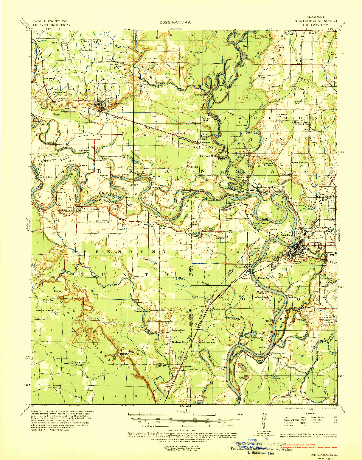 USGS 1:62500-SCALE QUADRANGLE FOR NEWPORT, AR 1935