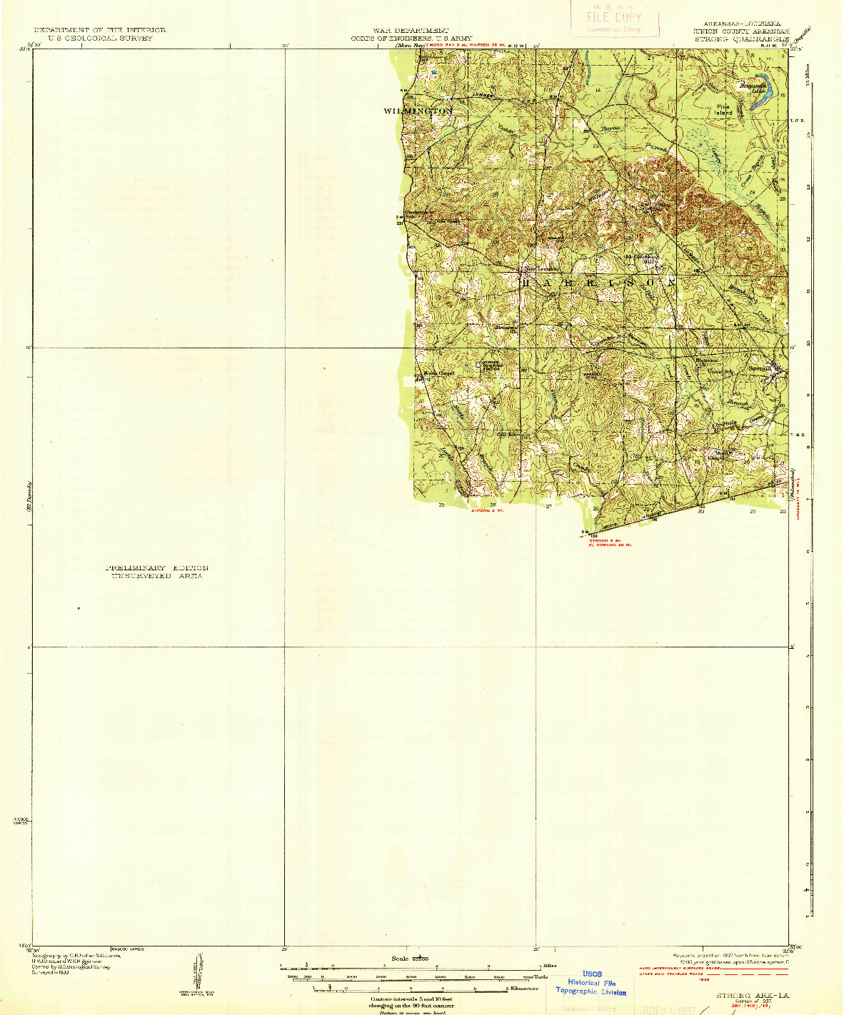 USGS 1:62500-SCALE QUADRANGLE FOR STRONG, AR 1937