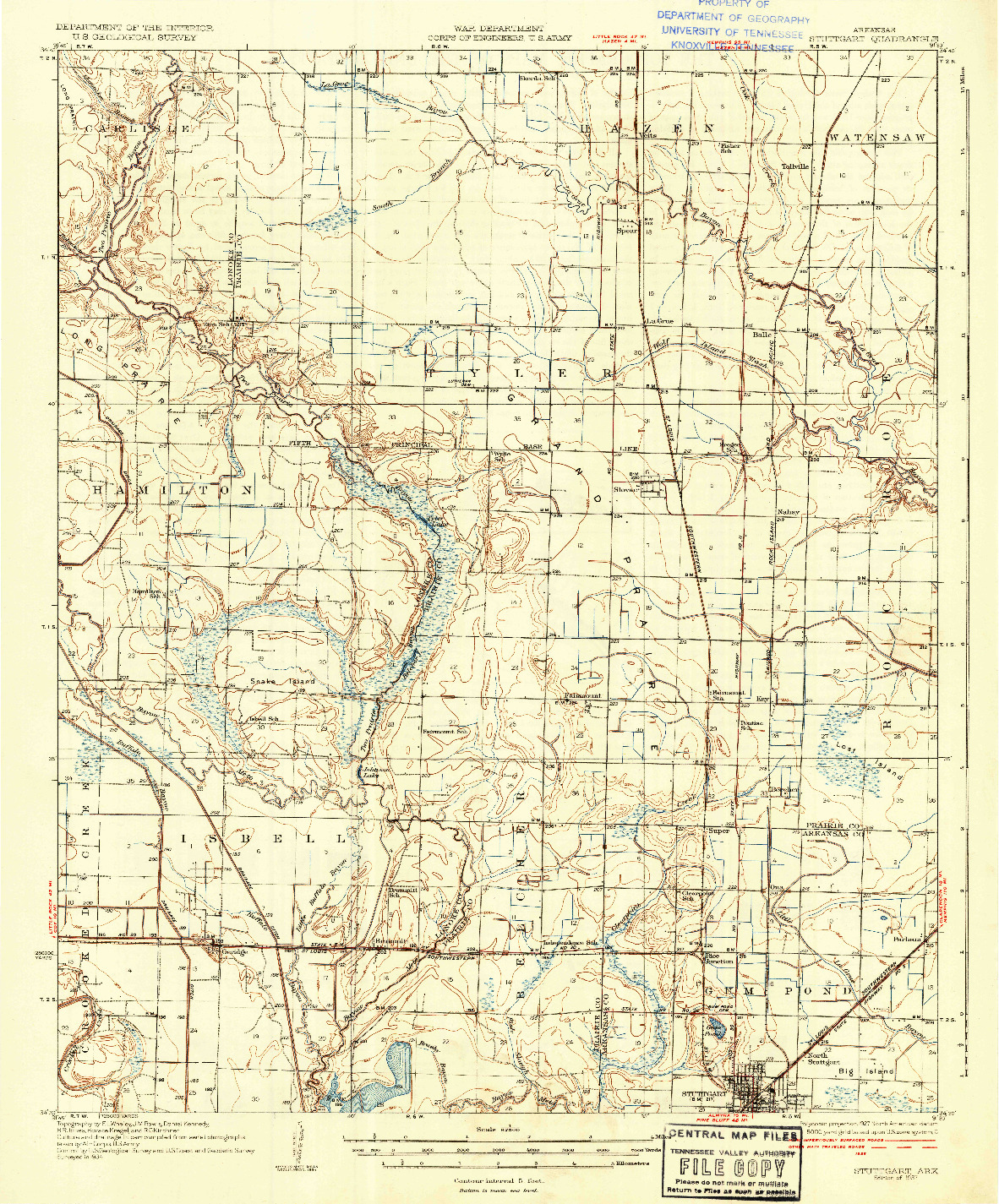 USGS 1:62500-SCALE QUADRANGLE FOR STUTTGART, AR 1937