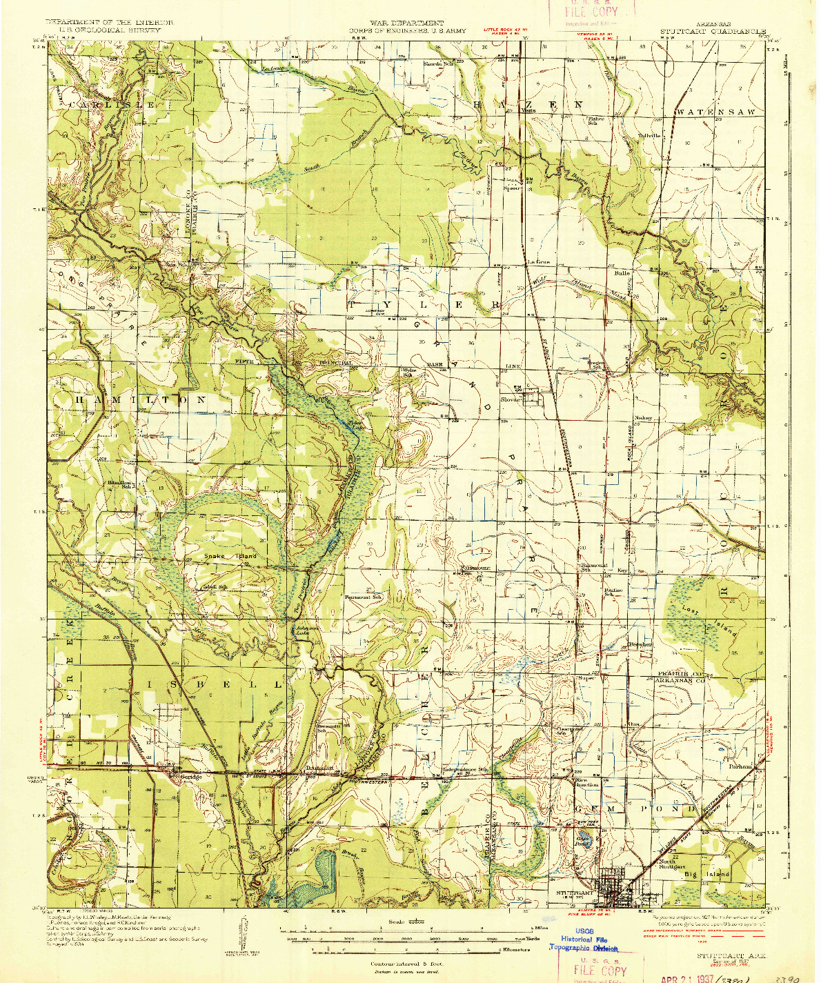 USGS 1:62500-SCALE QUADRANGLE FOR STUTTGART, AR 1937