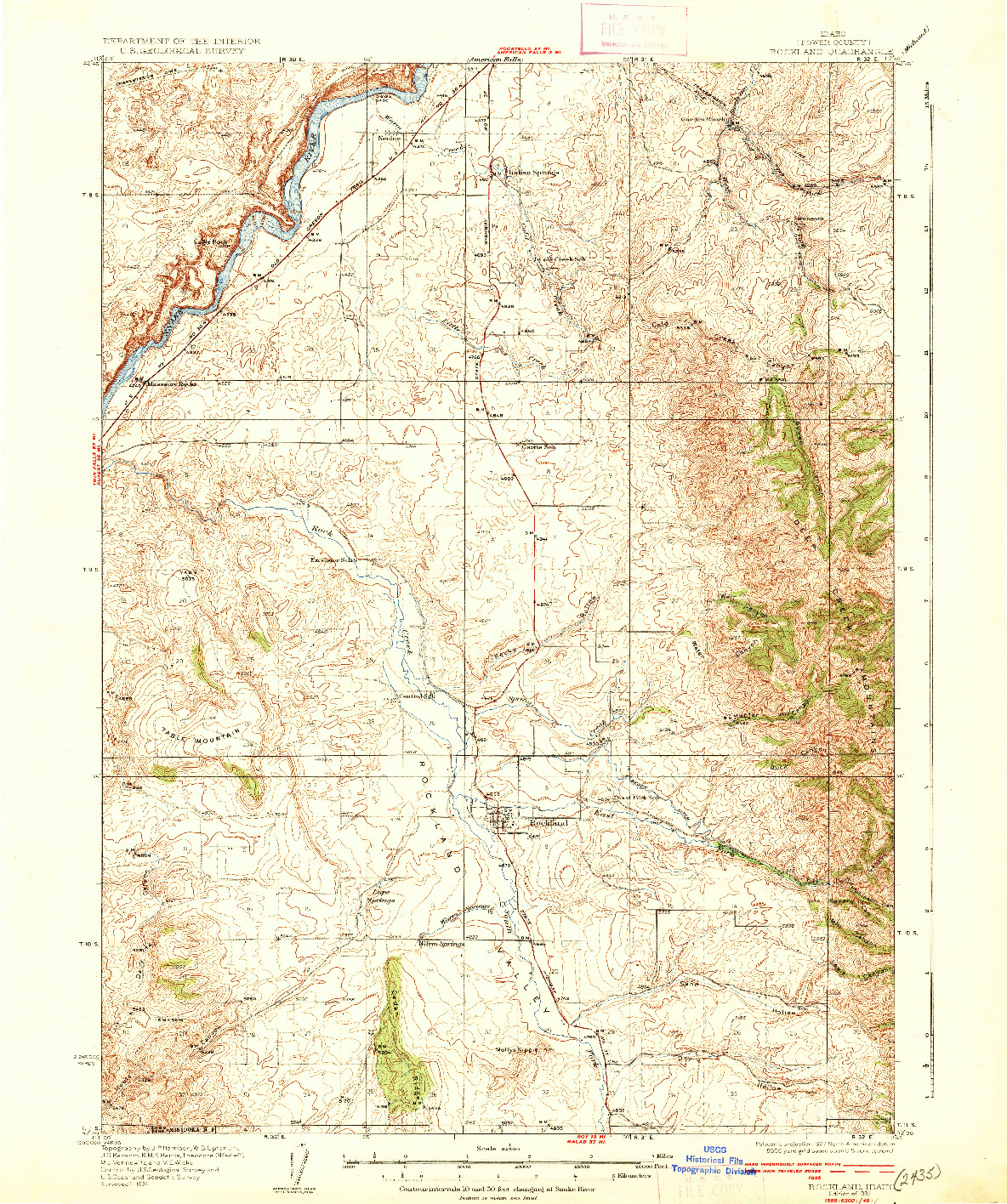 USGS 1:62500-SCALE QUADRANGLE FOR ROCKLAND, ID 1937
