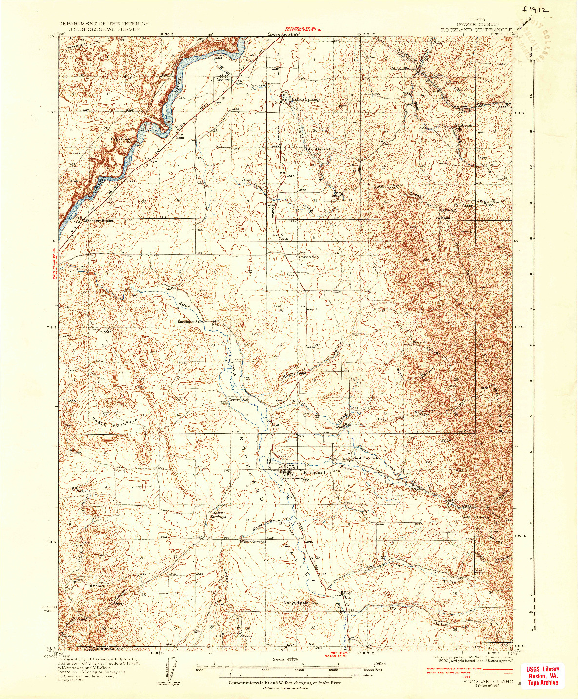 USGS 1:62500-SCALE QUADRANGLE FOR ROCKLAND, ID 1937