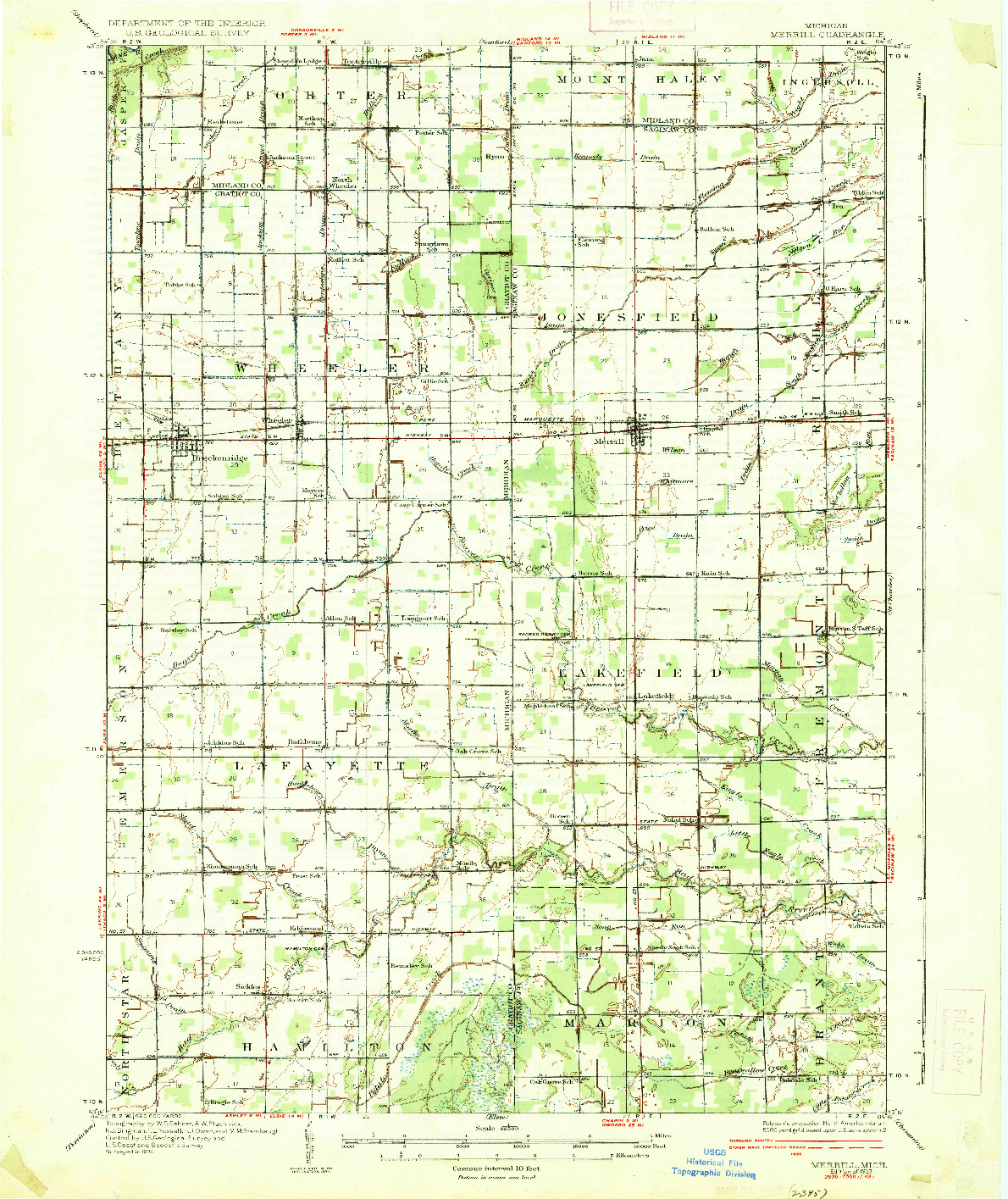 USGS 1:62500-SCALE QUADRANGLE FOR MERRILL, MI 1937