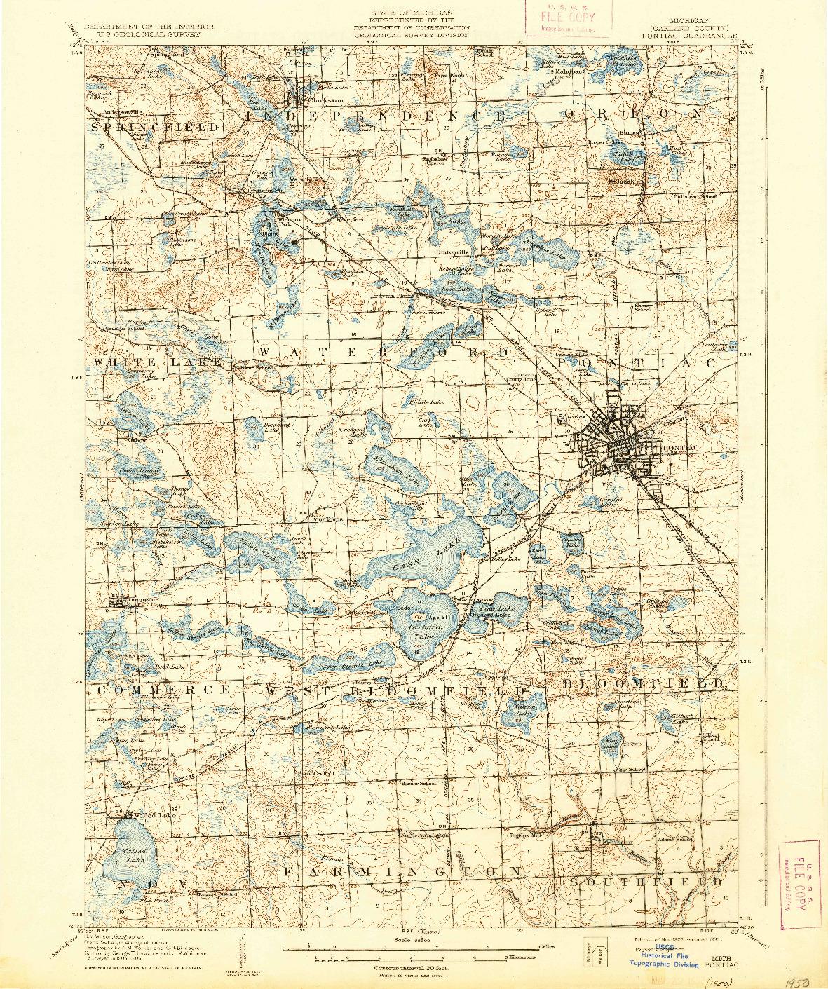 USGS 1:62500-SCALE QUADRANGLE FOR PONTIAC, MI 1907