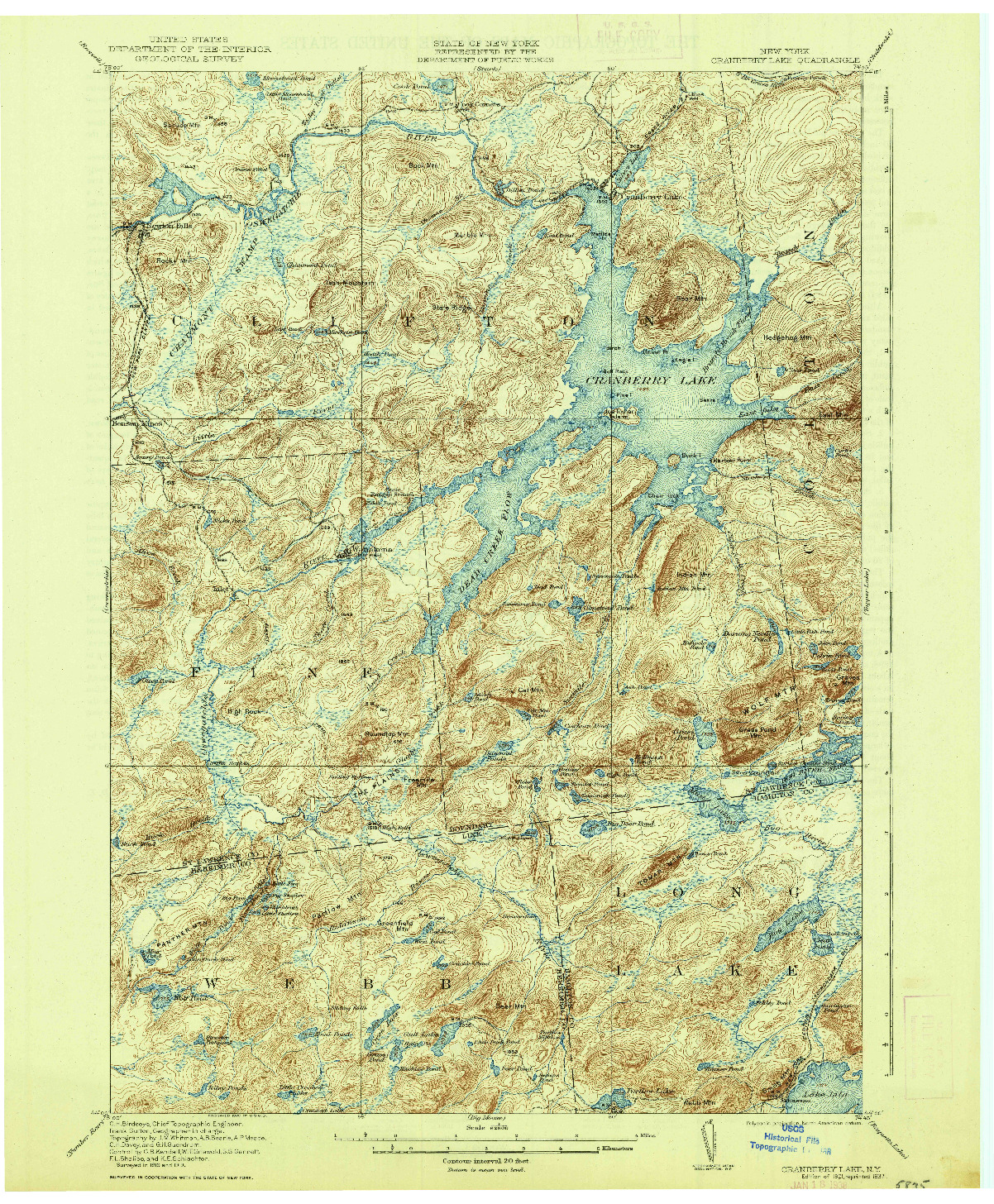 USGS 1:62500-SCALE QUADRANGLE FOR CRANBERRY LAKE, NY 1921