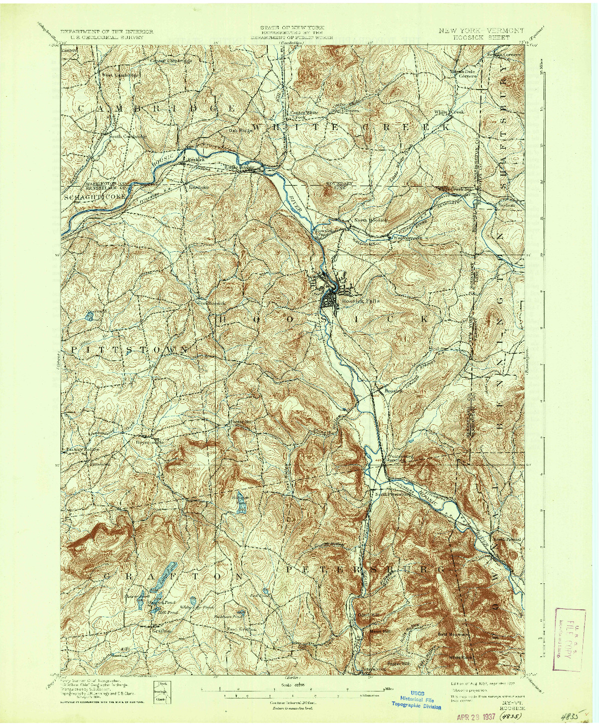 USGS 1:62500-SCALE QUADRANGLE FOR HOOSICK, NY 1897