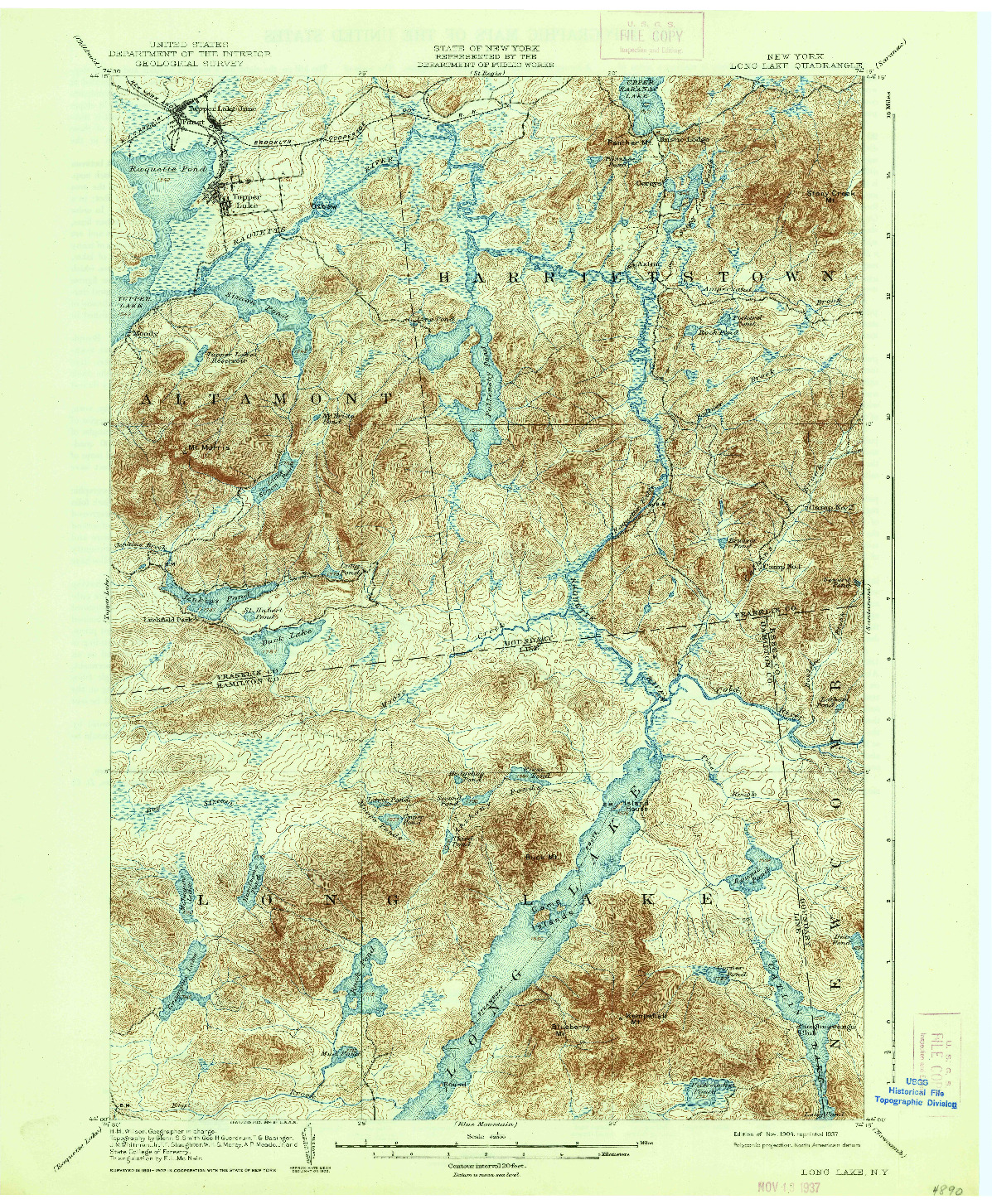 USGS 1:62500-SCALE QUADRANGLE FOR LONG LAKE, NY 1904