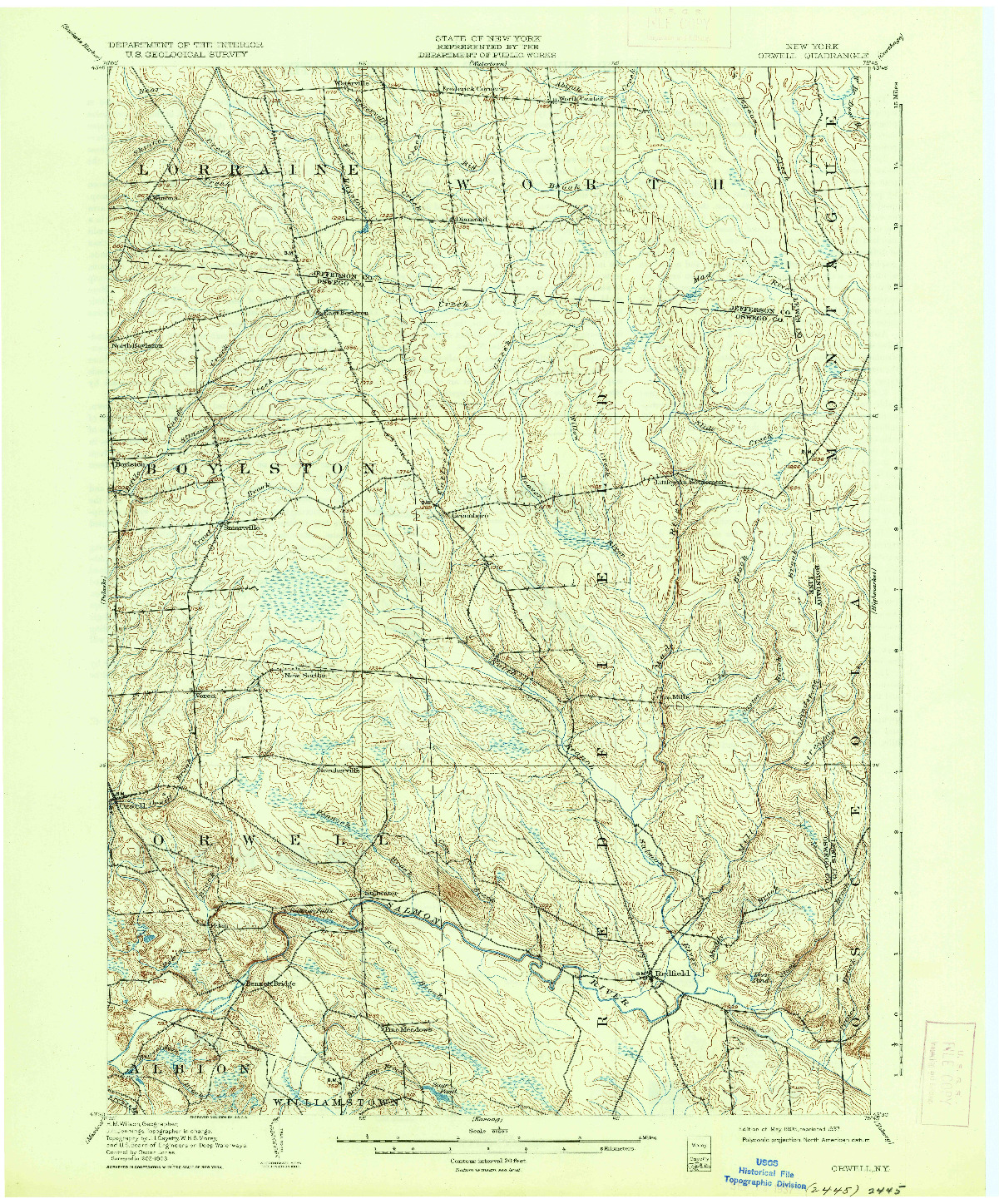 USGS 1:62500-SCALE QUADRANGLE FOR ORWELL, NY 1905