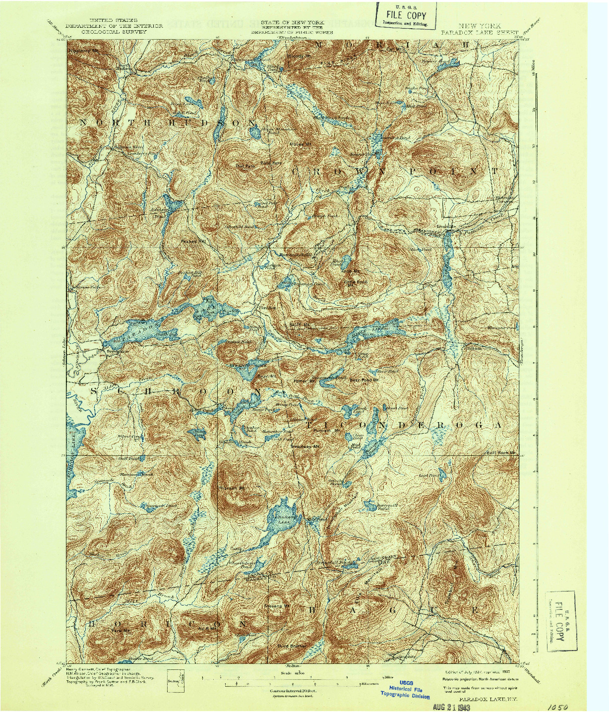 USGS 1:62500-SCALE QUADRANGLE FOR PARADOX LAKE, NY 1897