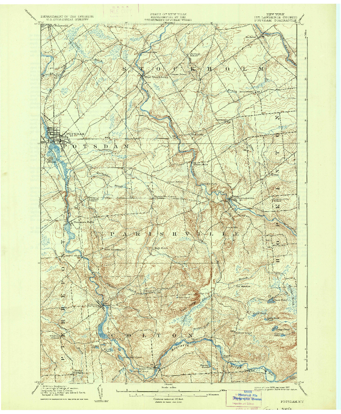 USGS 1:62500-SCALE QUADRANGLE FOR POTSDAM, NY 1908