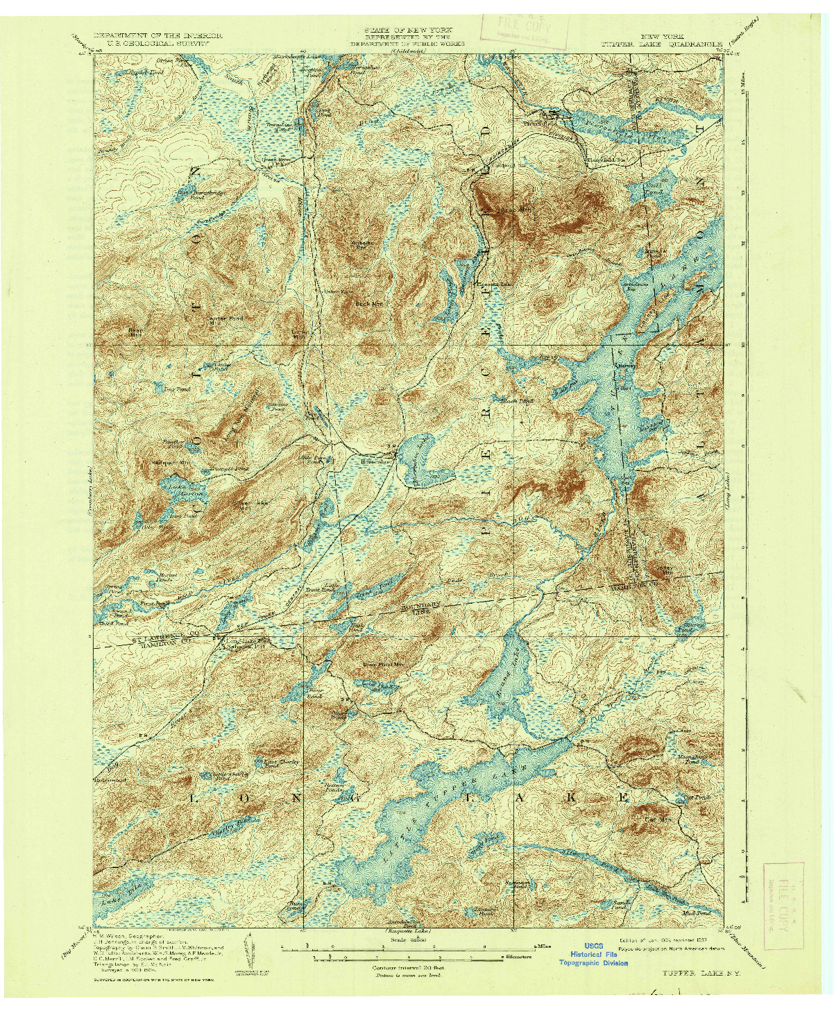 USGS 1:62500-SCALE QUADRANGLE FOR TUPPER LAKE, NY 1907