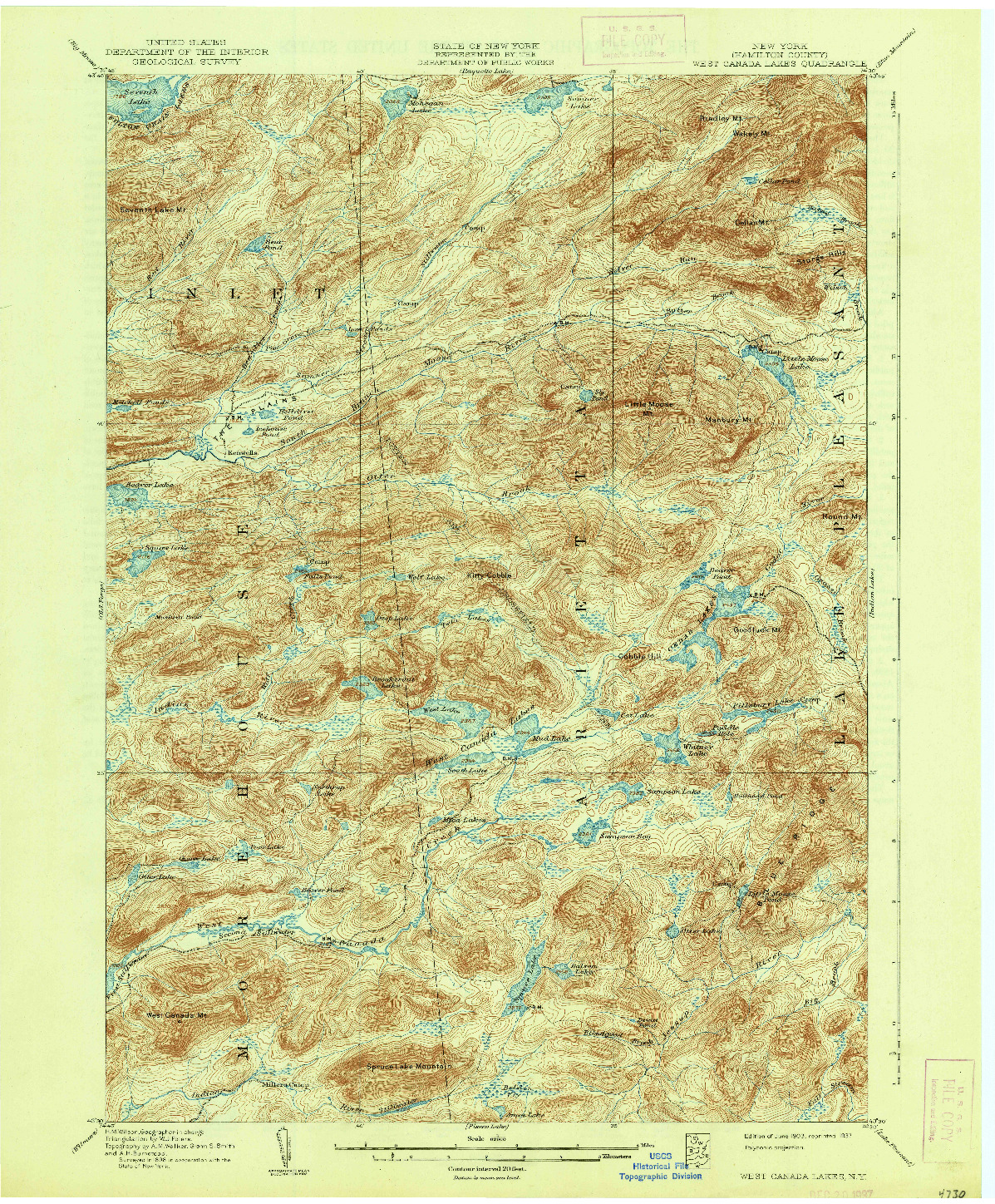 USGS 1:62500-SCALE QUADRANGLE FOR WEST CANADA LAKES, NY 1903