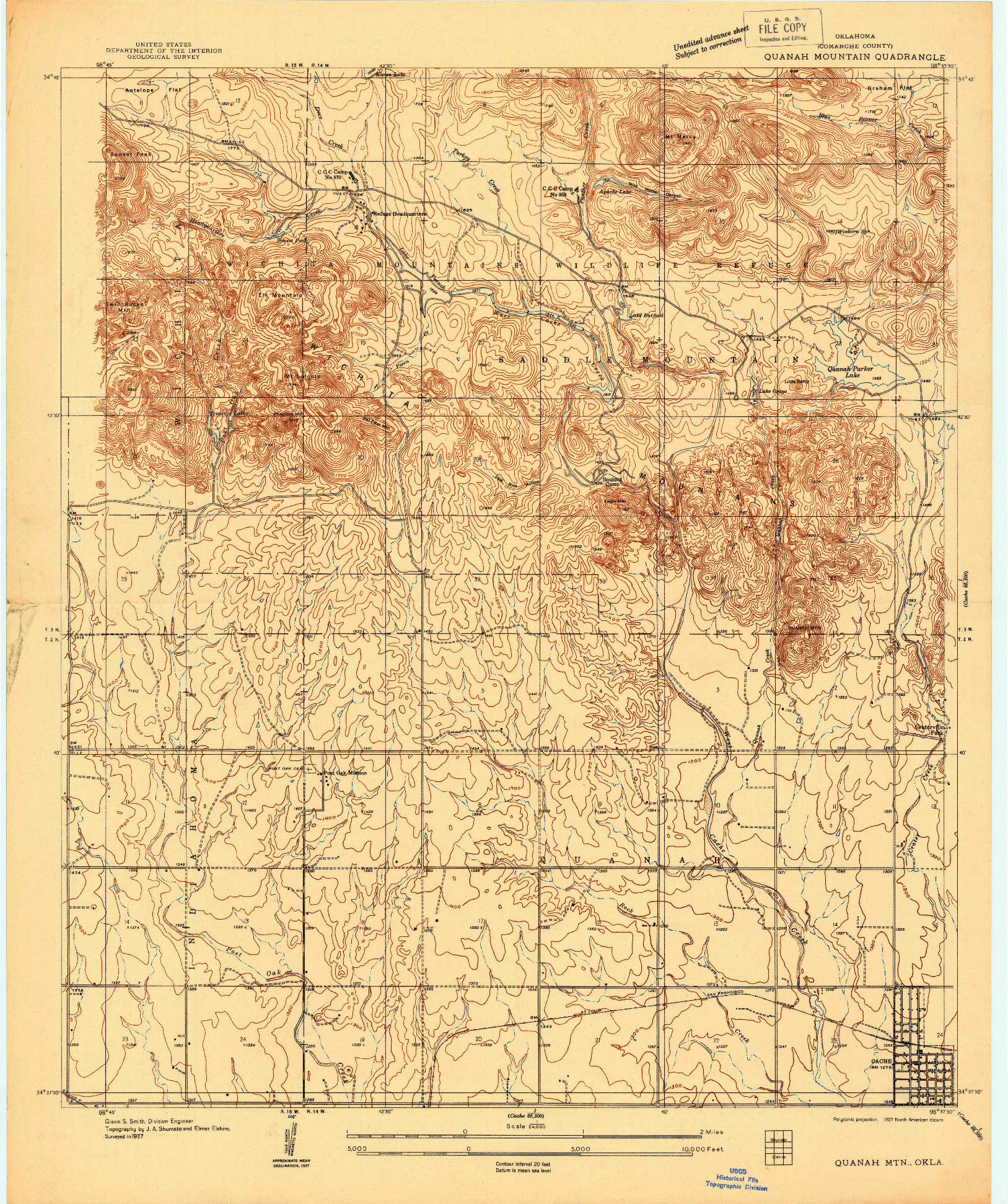 USGS 1:24000-SCALE QUADRANGLE FOR QUANAH MOUNTAIN, OK 1937