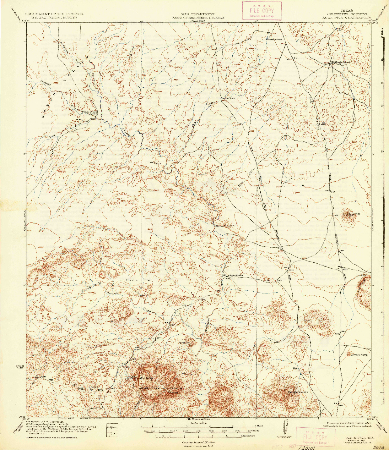 USGS 1:62500-SCALE QUADRANGLE FOR AGUA FRIA, TX 1937
