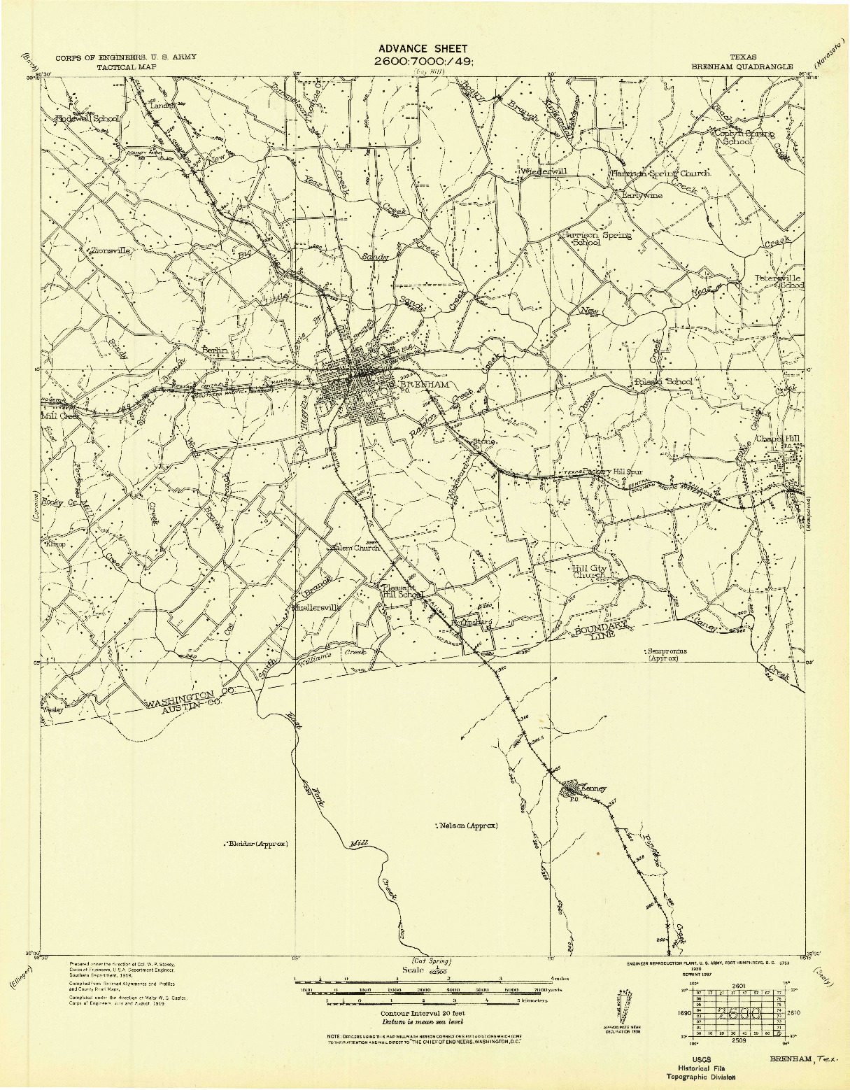 USGS 1:62500-SCALE QUADRANGLE FOR BRENHAM, TX 1930