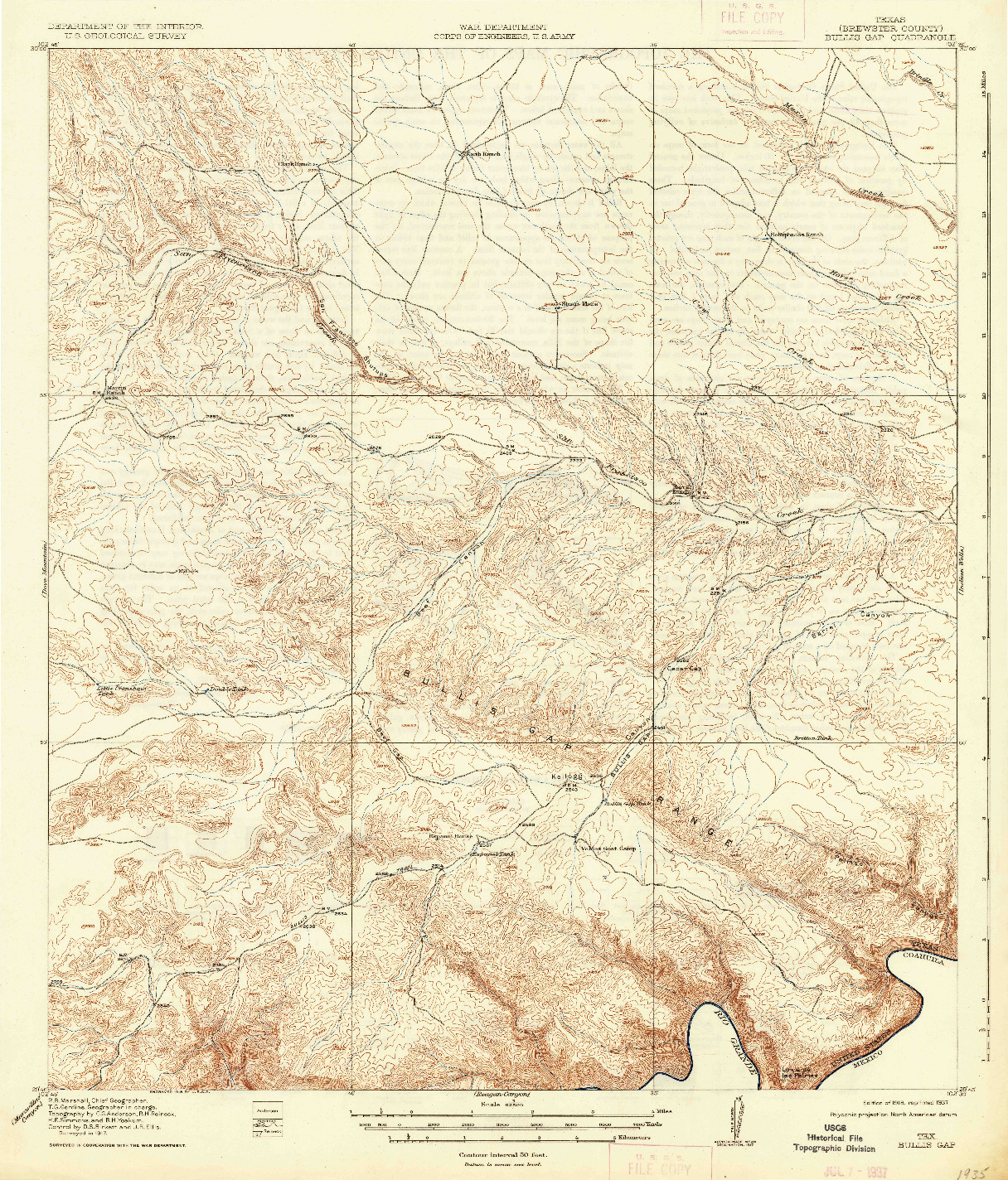 USGS 1:62500-SCALE QUADRANGLE FOR BULLIS GAP, TX 1918