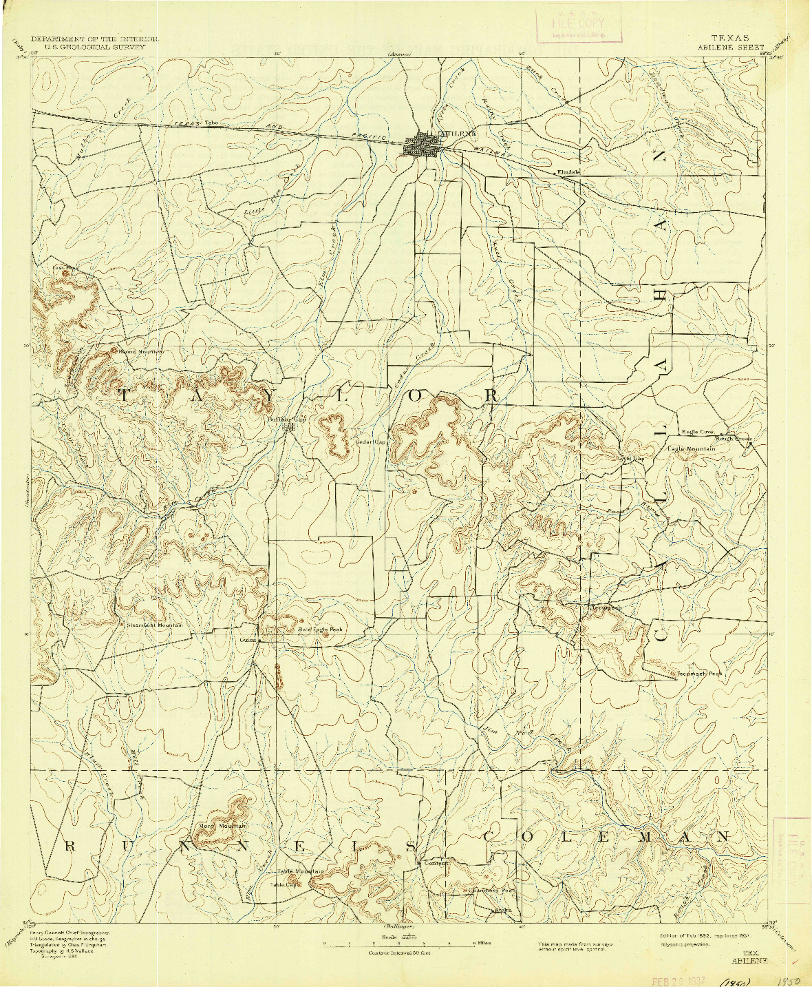 USGS 1:125000-SCALE QUADRANGLE FOR ABILENE, TX 1892