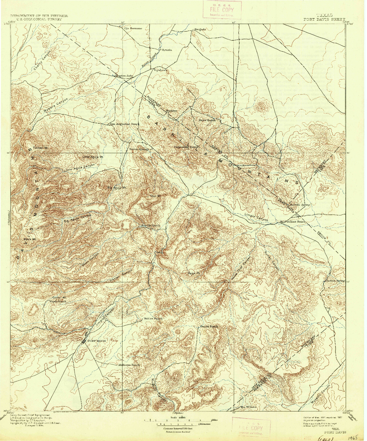 USGS 1:125000-SCALE QUADRANGLE FOR FORT DAVIS, TX 1897