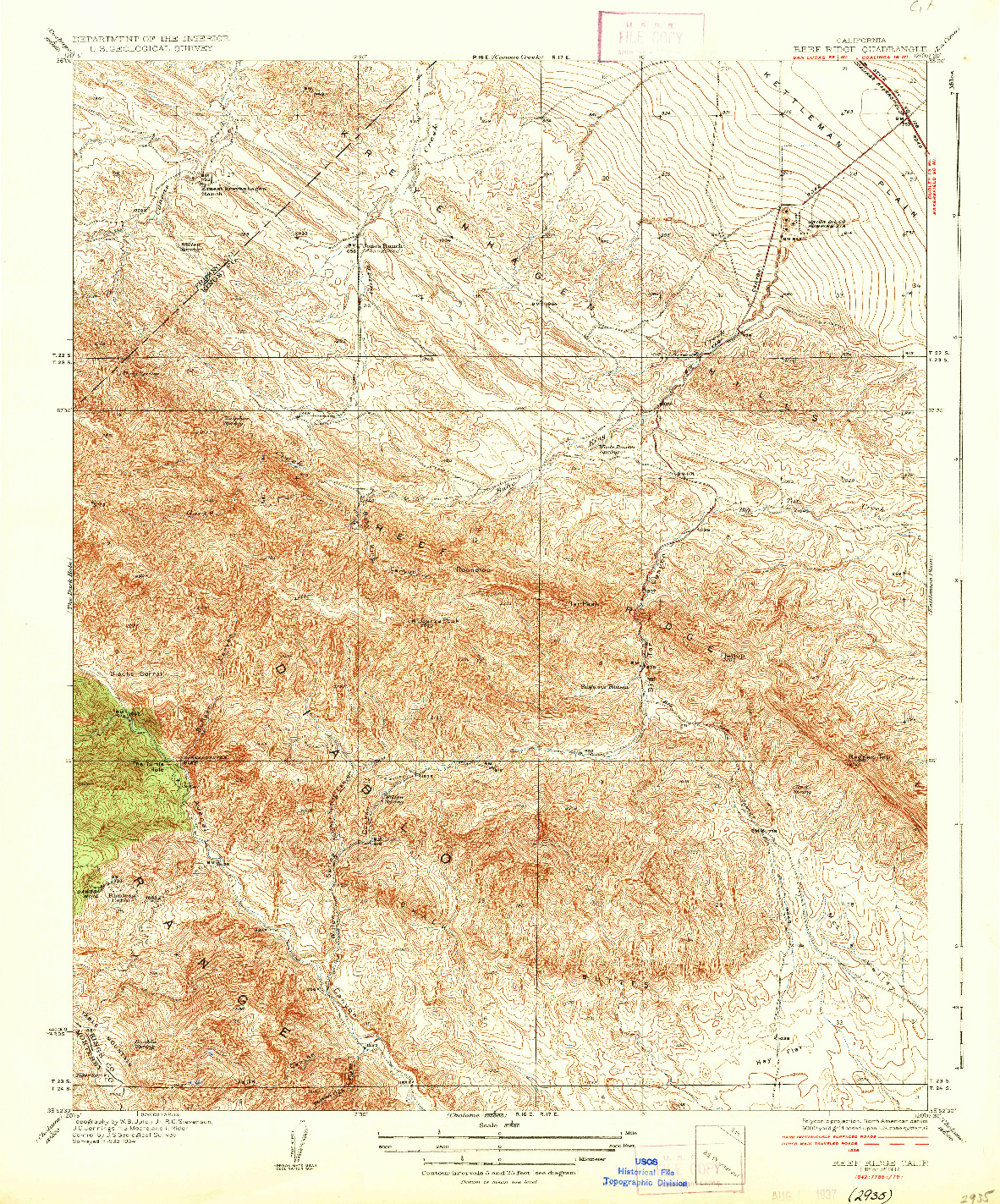 USGS 1:31680-SCALE QUADRANGLE FOR REEF RIDGE, CA 1937