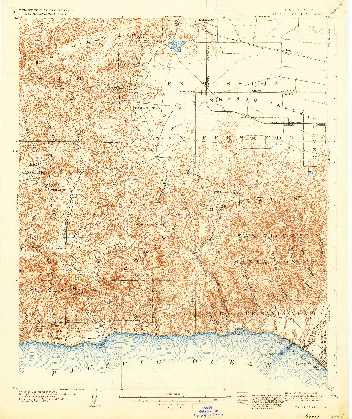 USGS 1:62500-SCALE QUADRANGLE FOR CALABASAS, CA 1903