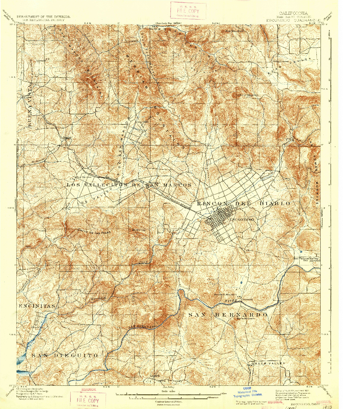 USGS 1:62500-SCALE QUADRANGLE FOR ESCONDIDO, CA 1901