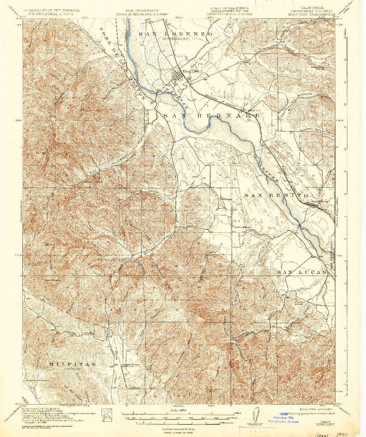 USGS 1:62500-SCALE QUADRANGLE FOR KING CITY, CA 1919