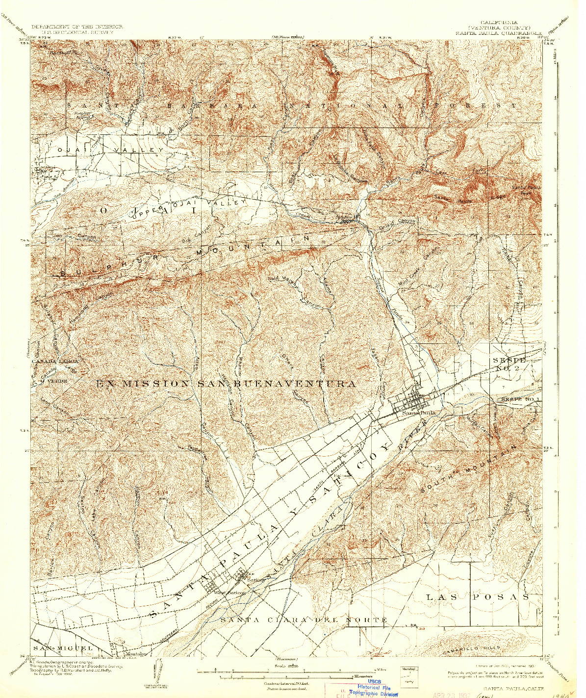 USGS 1:62500-SCALE QUADRANGLE FOR SANTA PAULA, CA 1903