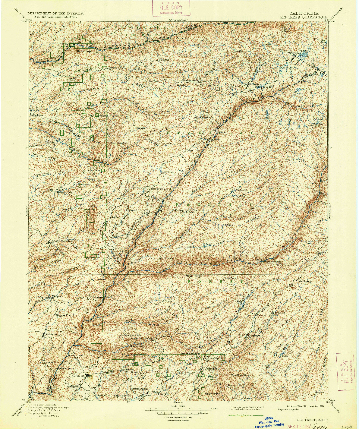 USGS 1:125000-SCALE QUADRANGLE FOR BIG TREES, CA 1901