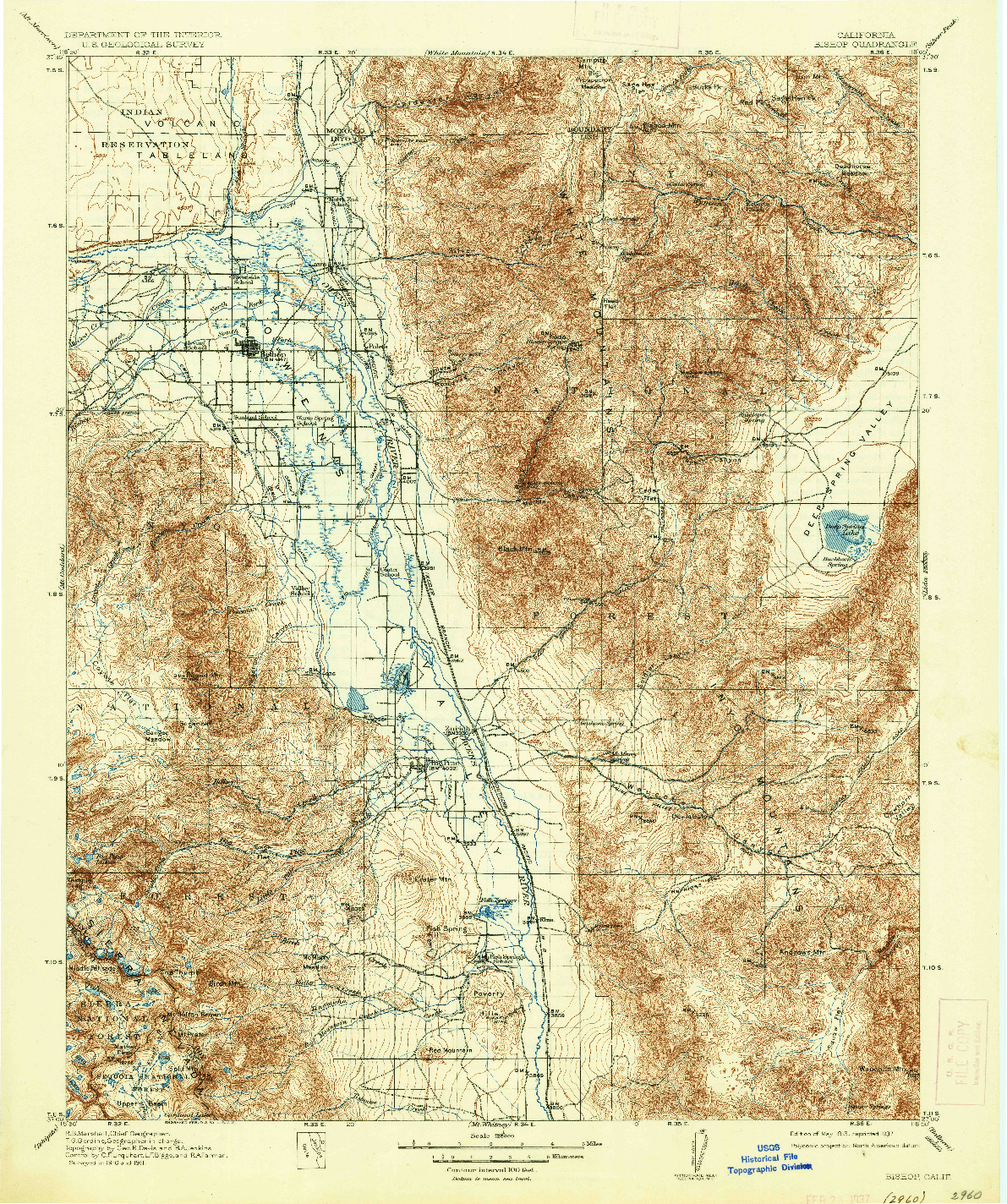 USGS 1:125000-SCALE QUADRANGLE FOR BISHOP, CA 1913