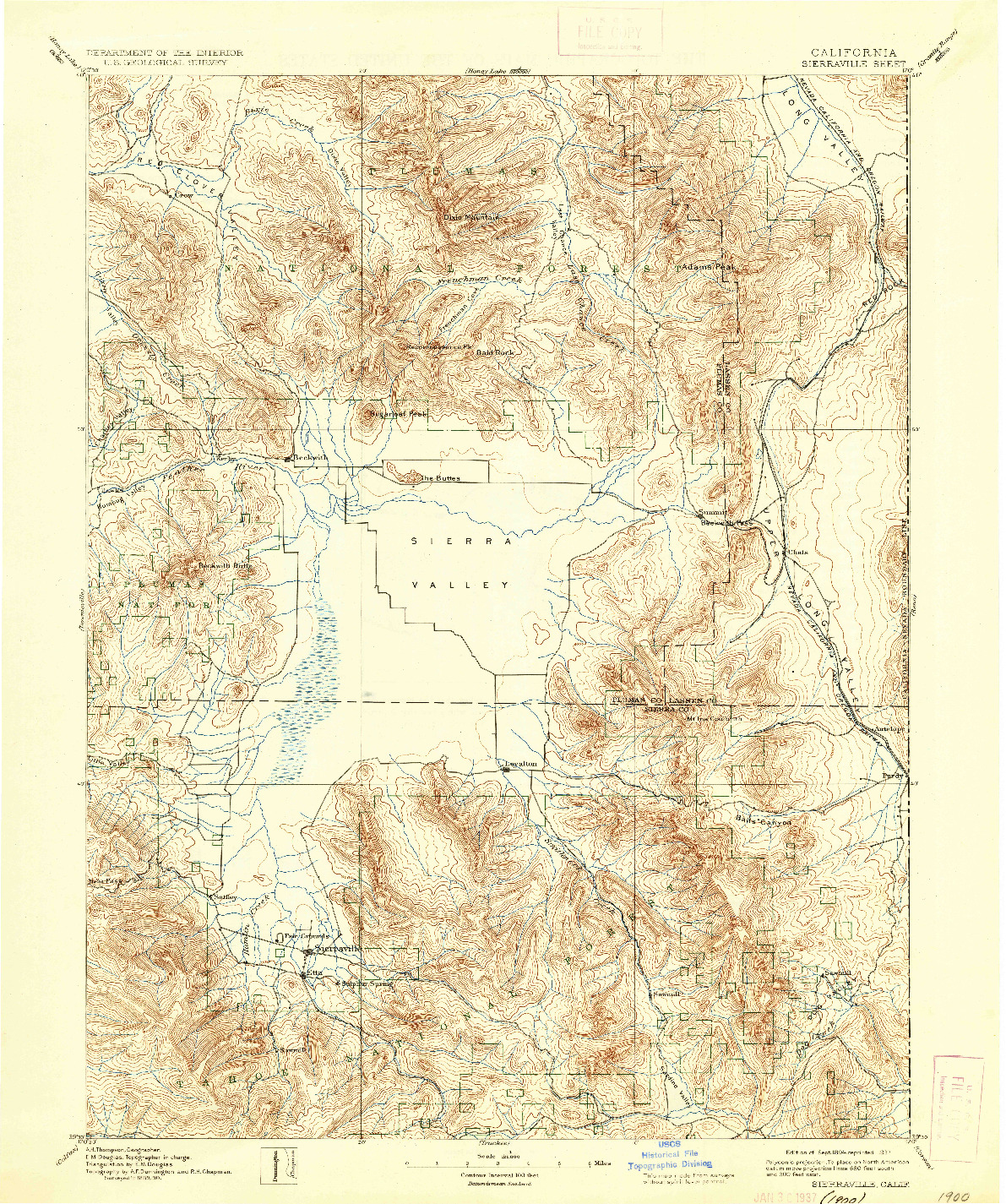 USGS 1:125000-SCALE QUADRANGLE FOR SIERRAVILLE, CA 1894