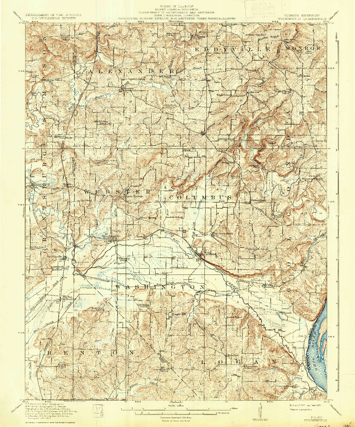 USGS 1:62500-SCALE QUADRANGLE FOR BROWNFIELD, IL 1917